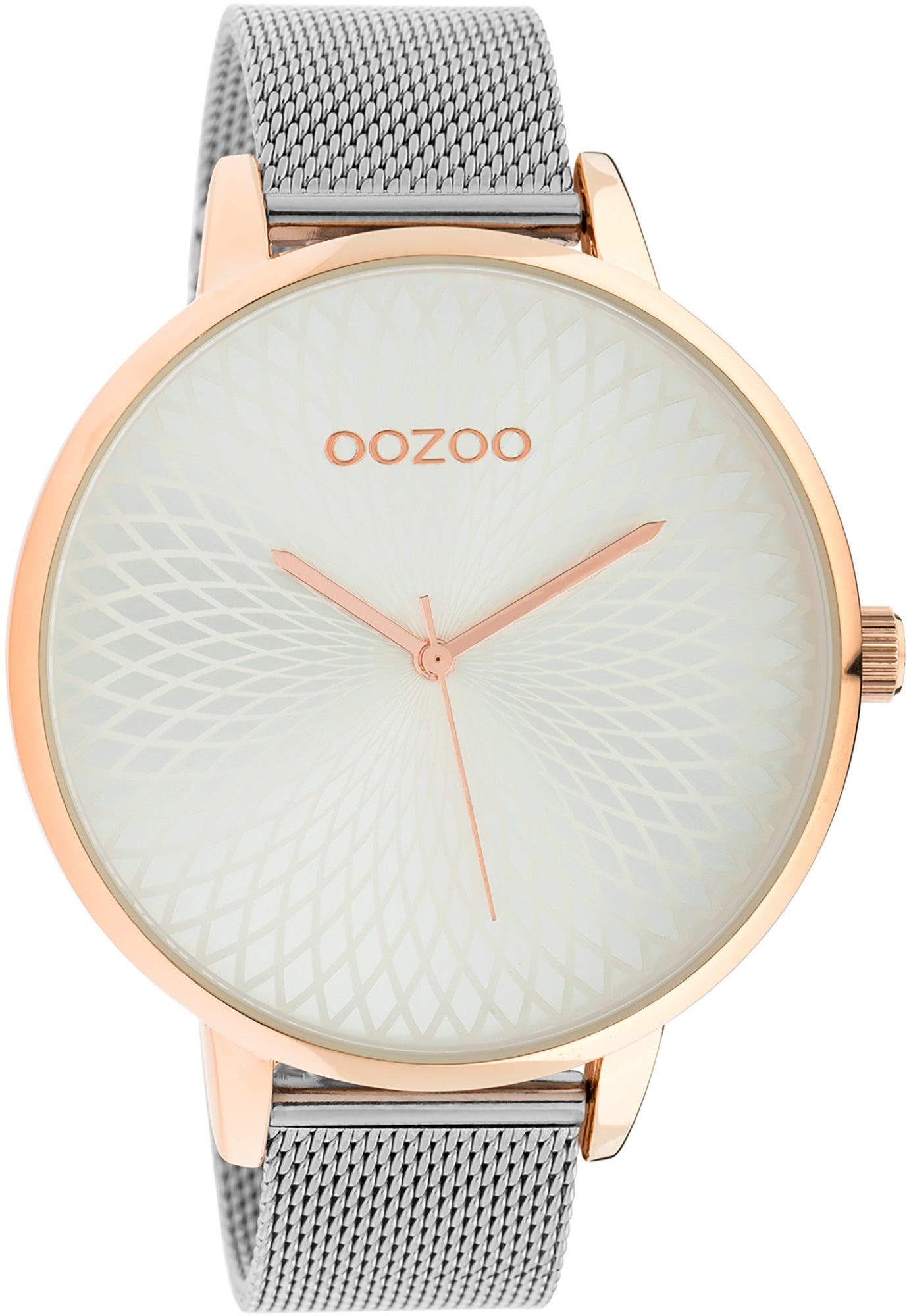 Analog, extra Fashion-Style rund, silber Damen Quarzuhr 48mm) groß Damenuhr OOZOO Armbanduhr Oozoo (ca. Edelstahlarmband,