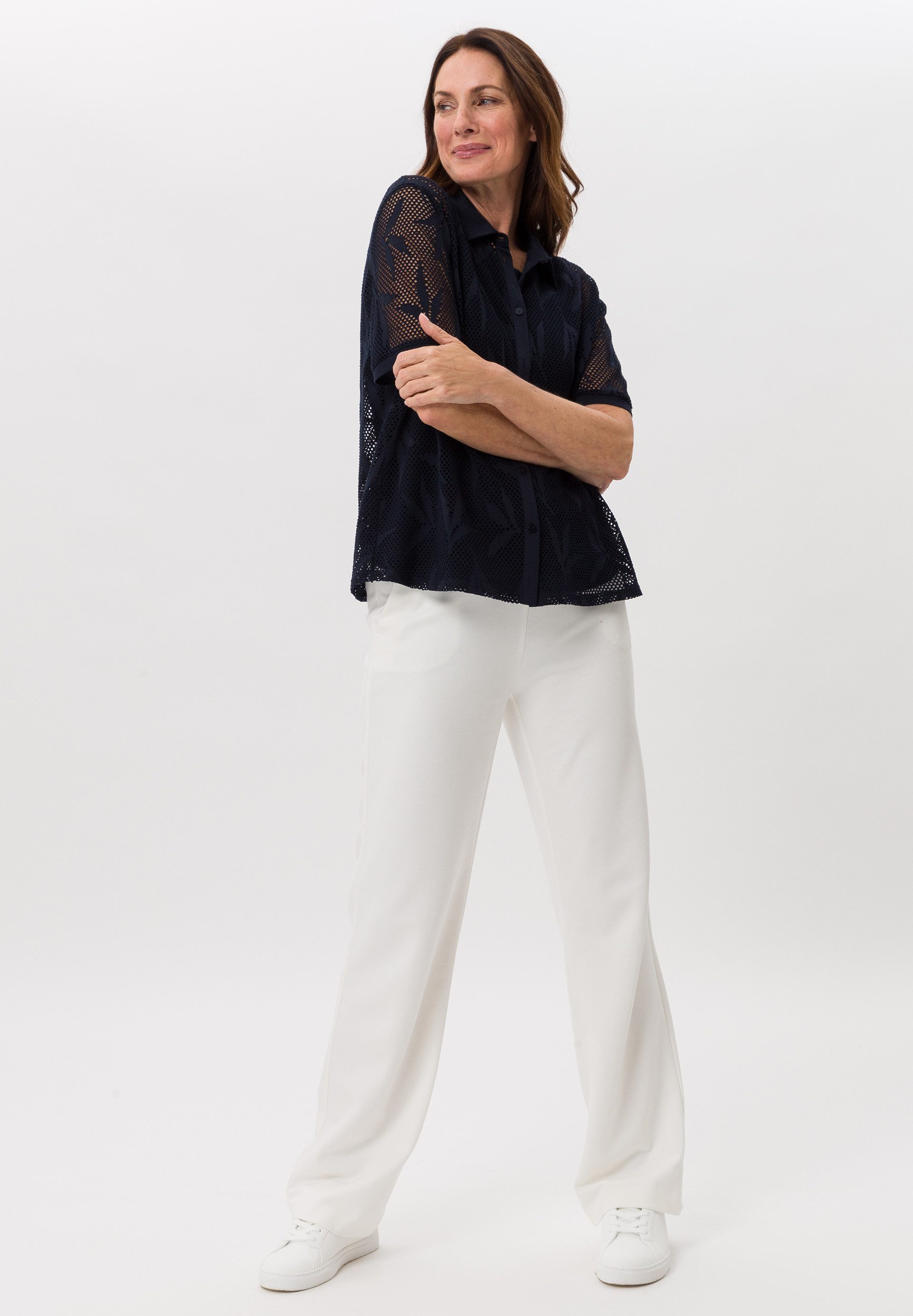 FRANK WALDER Klassische Bluse mit elastischer Lochspitze