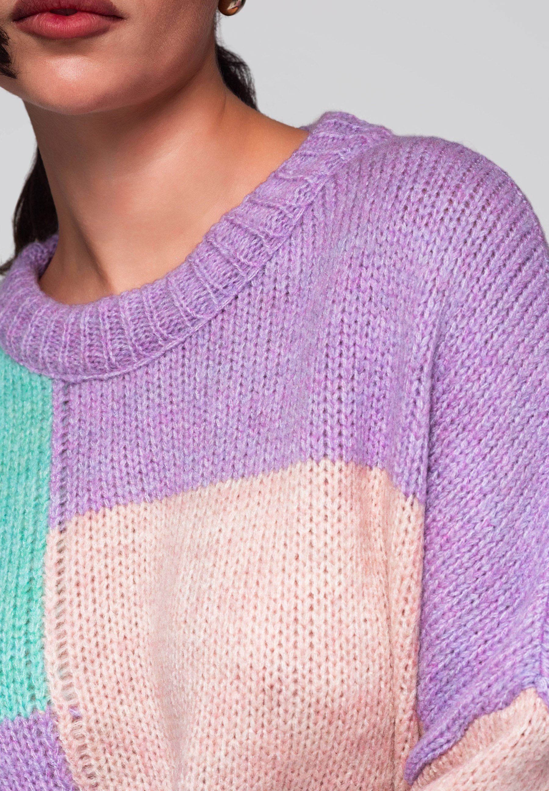 OMBRE Rundhalspullover Farbblock-Pullover mit Pastelltönen
