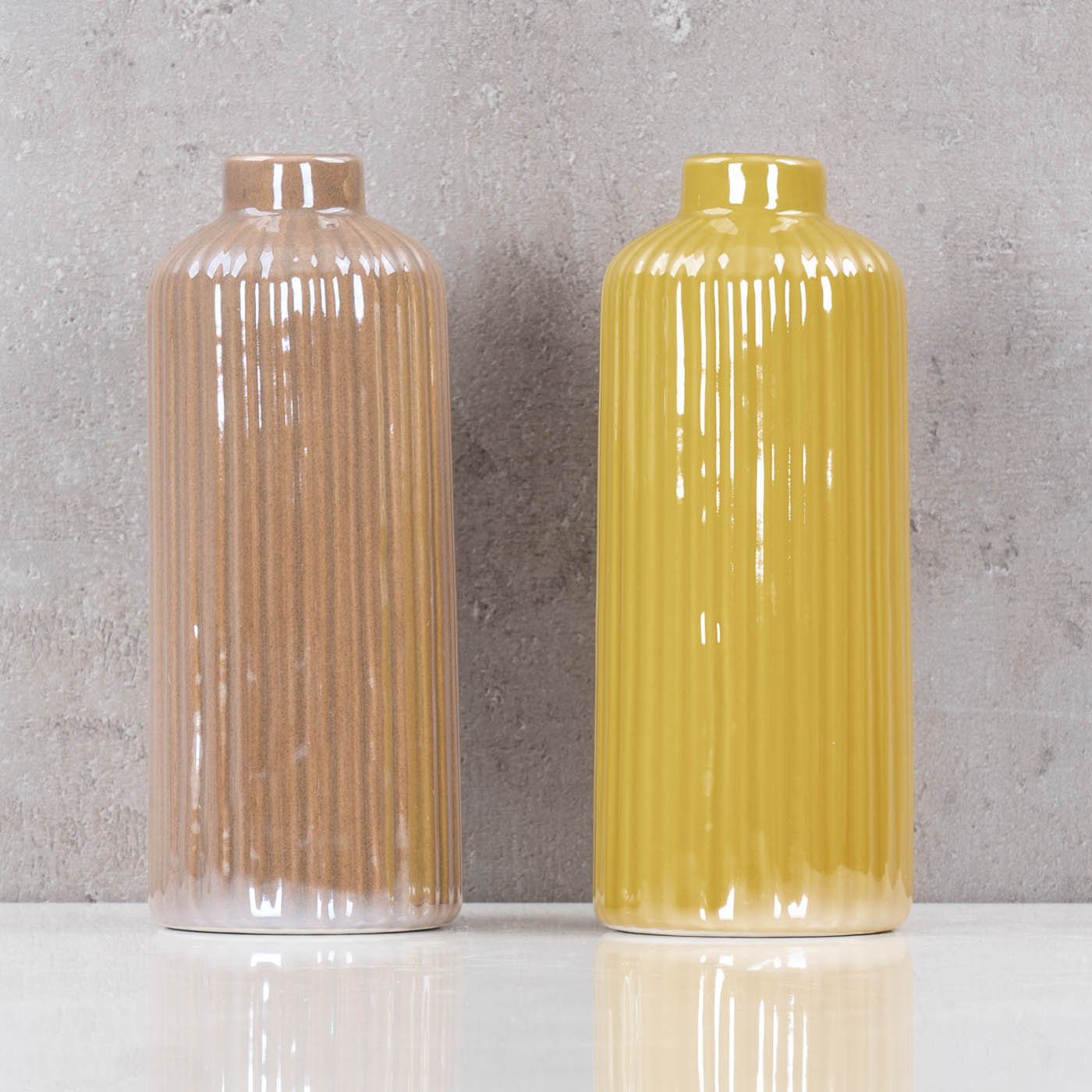 Set Gelb Vase H14cm Taupe Levandeo® Blumenvase Herbst Tischdeko Dekovase, 2er 2 Porzellan Variante
