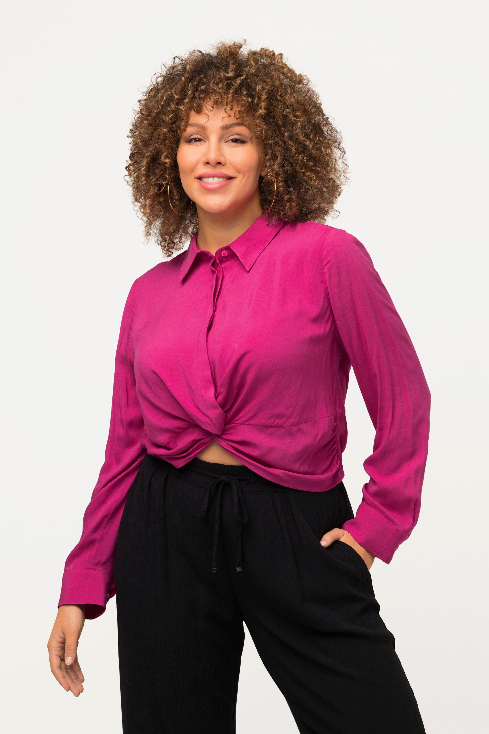 Ulla Popken Hemdbluse Hemdbluse Knoten kurz Hemdkragen Langarm