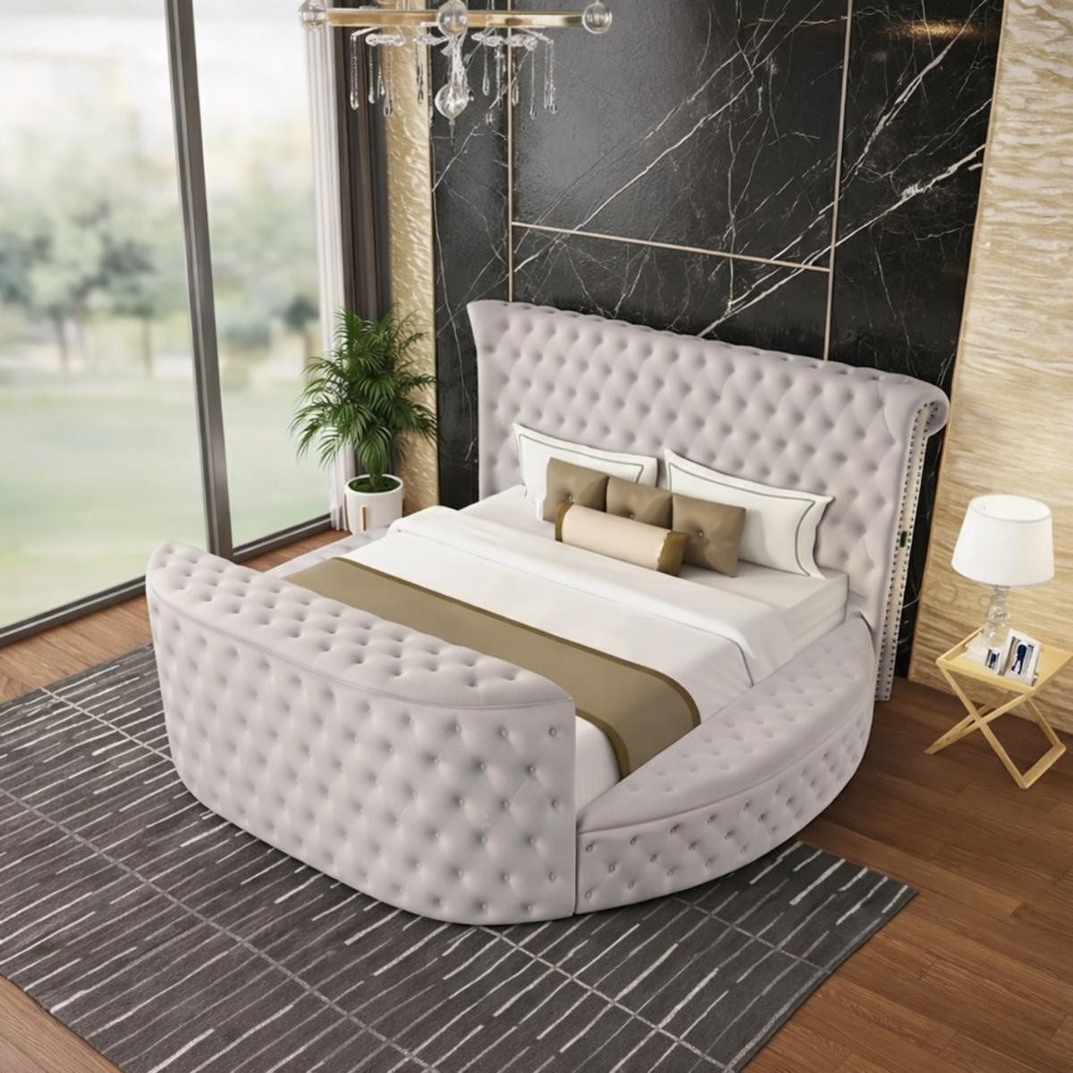 Xlmoebel Multimediabett Modernes Rundbett aus Holz in Grau – Luxuriöses Polsterdesign (Bett, 1-tlg., Rundbett 270x200), Made in Europa