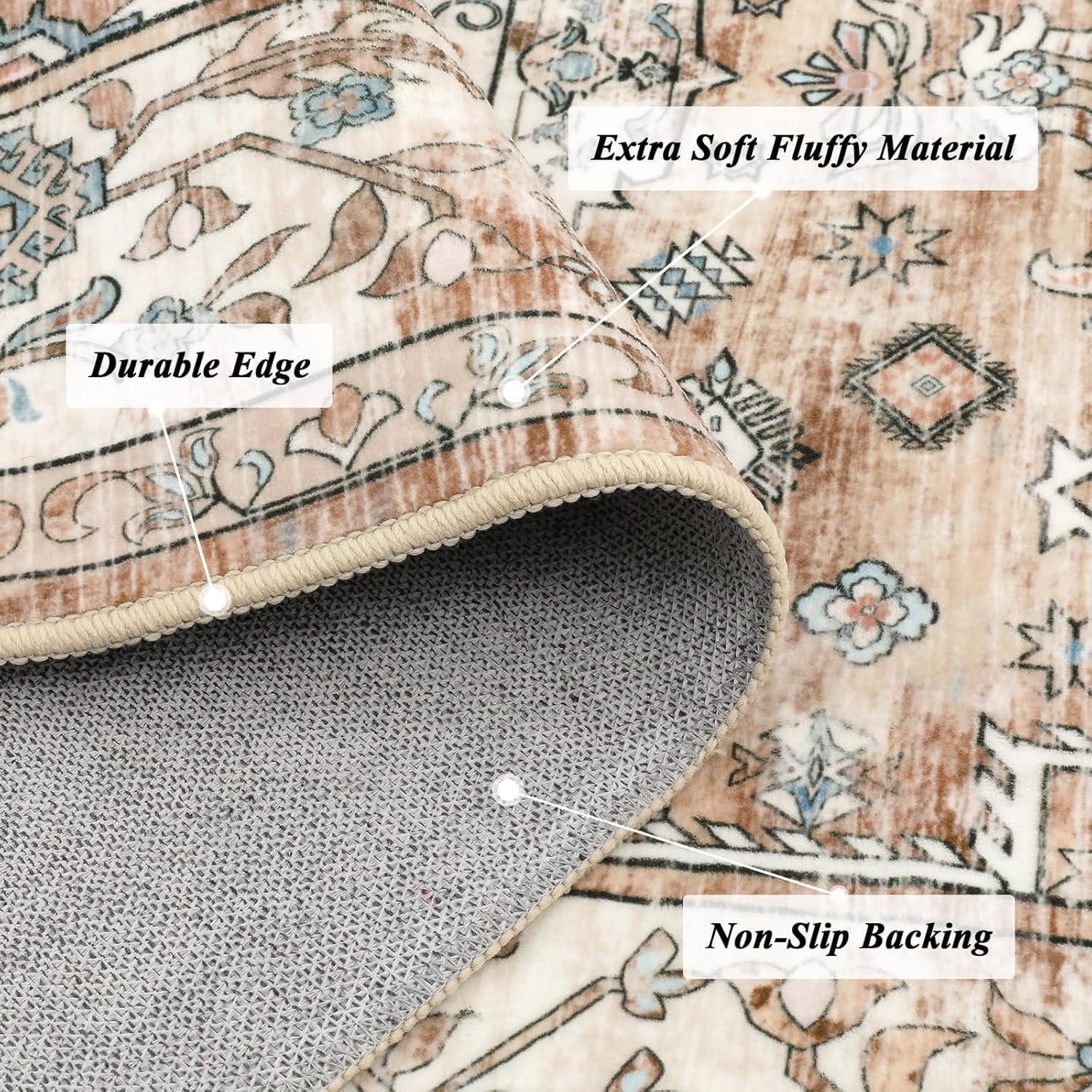 LuxusKollektion Teppich Teppich Vintage Wohnzimmer Kurzflor Waschbar Cremefarben 90x150cm