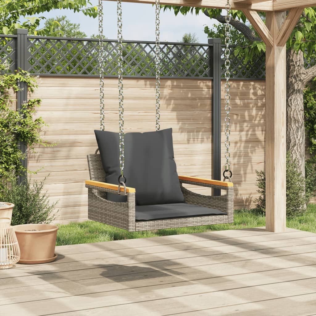 vidaXL Palettenkissen, Hängesessel mit Kissen Grau 63x62x40 cm Poly Rattan
