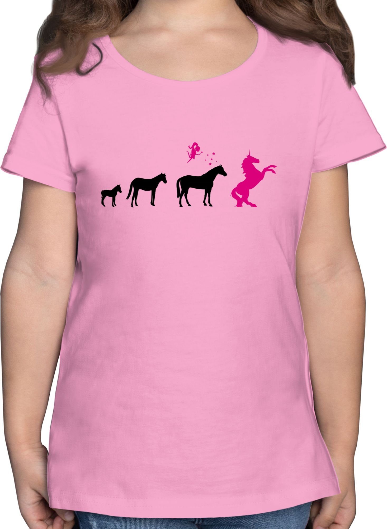 Shirtracer T-Shirt Evolution Einhorn Evolution Kinder 1 Rosa