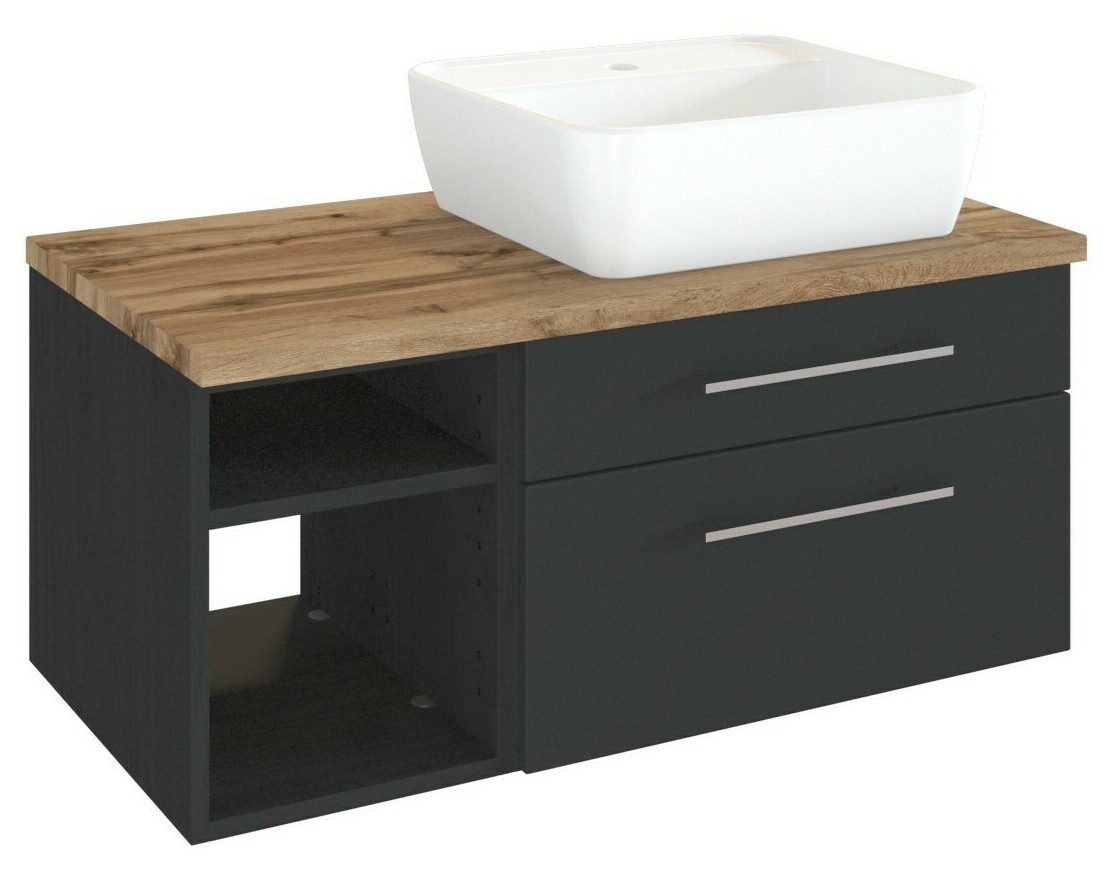 Basera® Waschtisch Avola 90 cm breit, anthrazit, Siphonausschnitt rechts mit, Badezimmermöbel