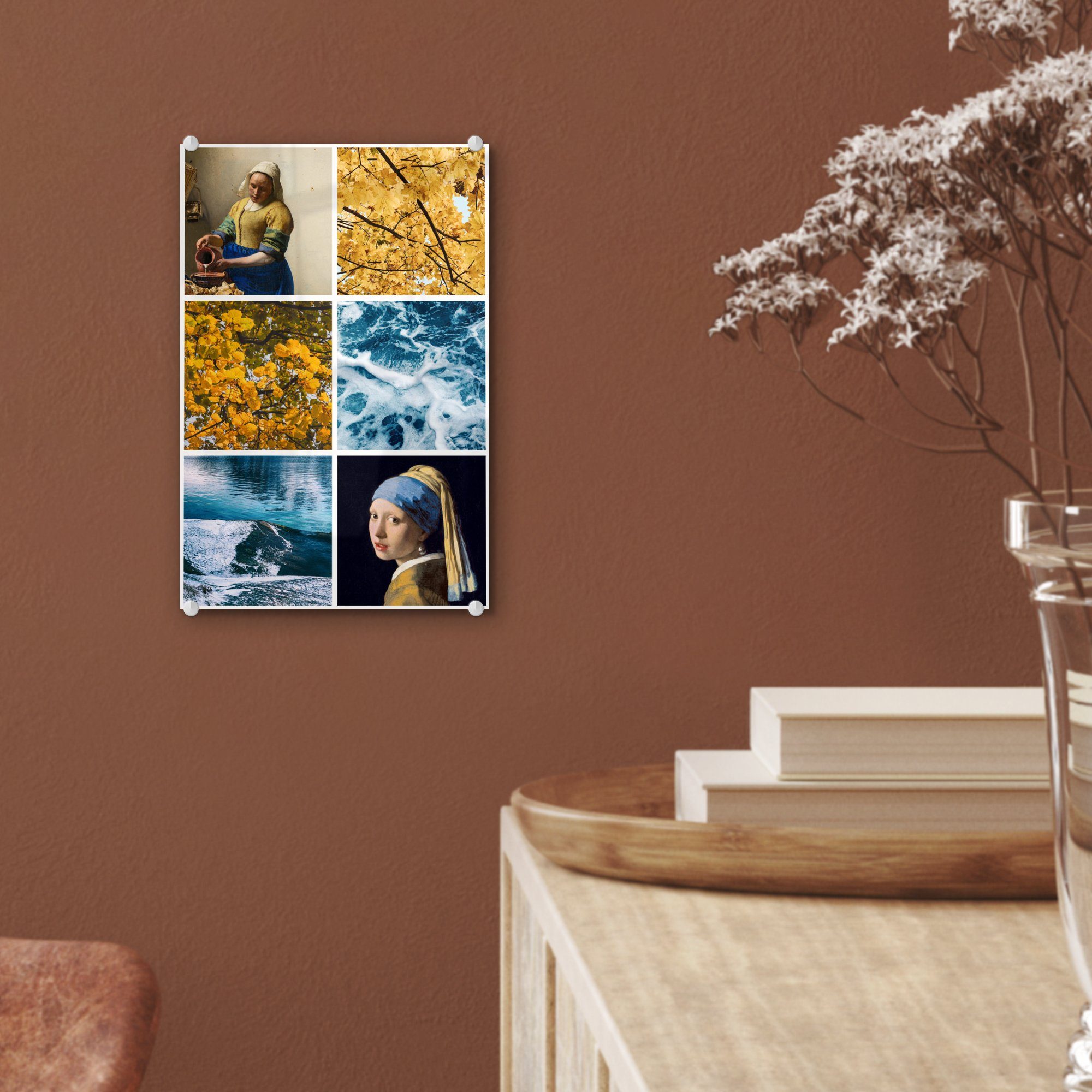 MuchoWow Acrylglasbild Vermeer - Glasbilder Collage Wandbild - auf - Foto St), Natur, - Glas auf Glas Bilder Wanddekoration - (1