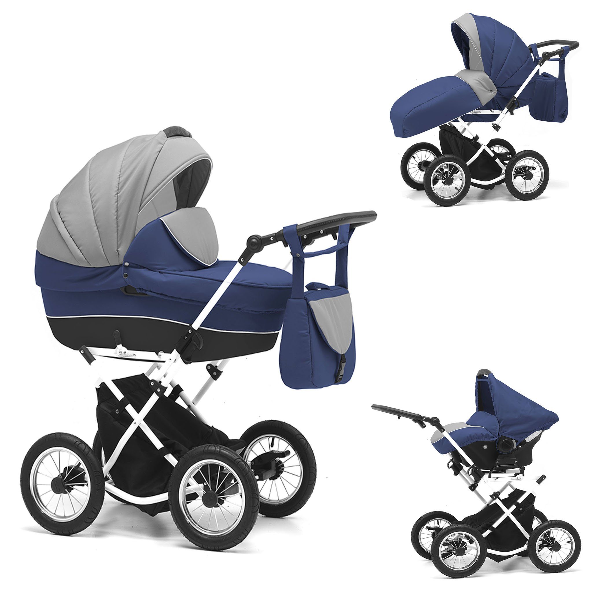 Kombi-Kinderwagen Sorento 4 in 1 mit Sportsitz, Autositz und Zubehör in 17 Farben