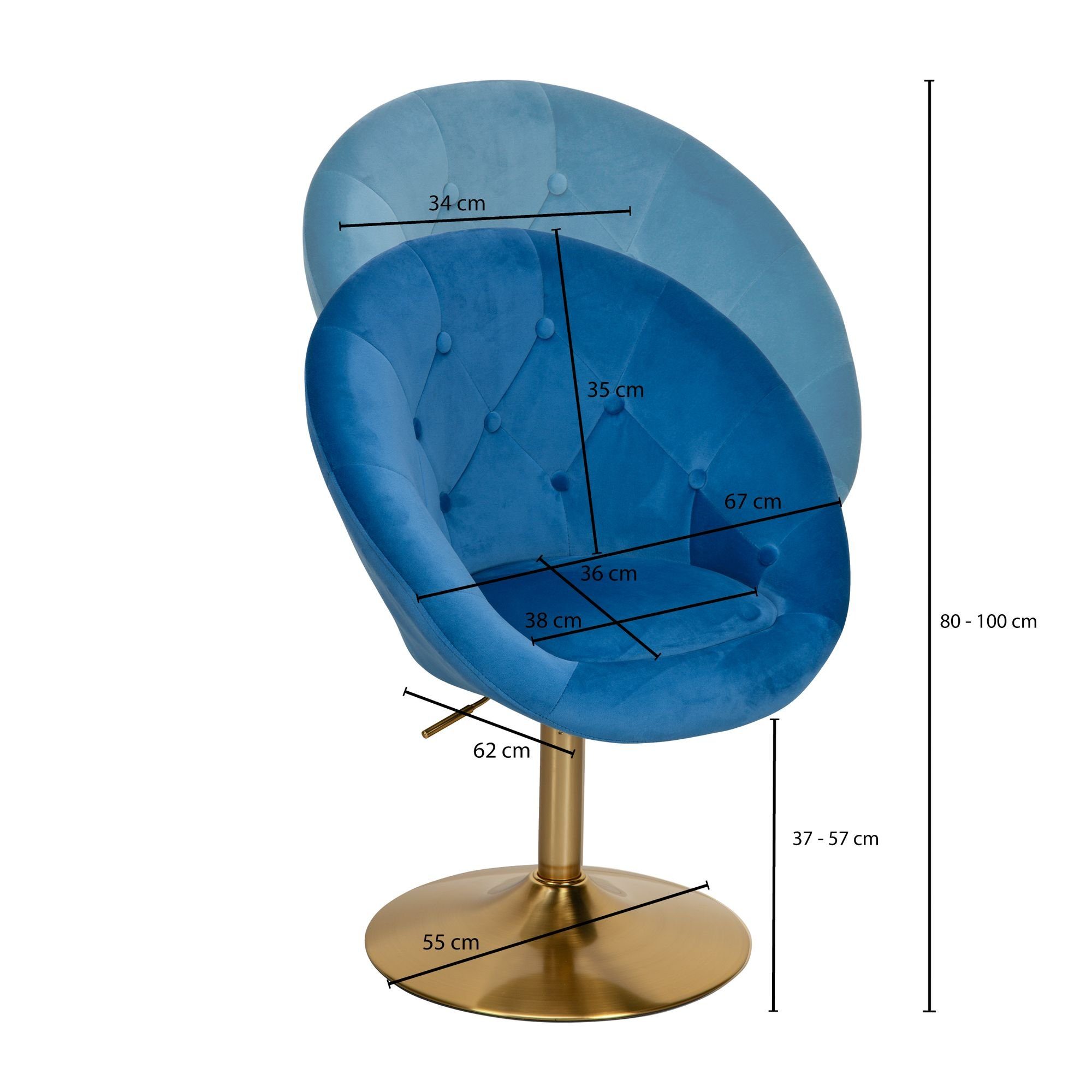 Stoffbezug / Lounge, Cocktailsessel Drehstuhl, Gold / Rückenlehne, Polsterstuhl mit Relaxsessel Design Gold Blau Drehsessel Samt Samt Blau Drehstuhl, Sessel Loungesessel Design mit Loungesessel möbelando Clubsessel