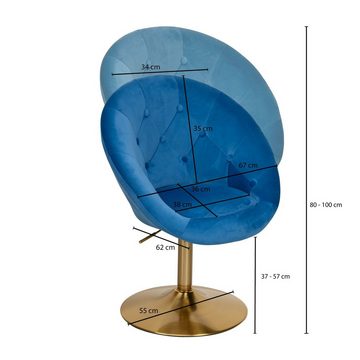 möbelando Relaxsessel Loungesessel Samt Blau / Gold Design Drehstuhl, Clubsessel Polsterstu, 62 cm (L)
