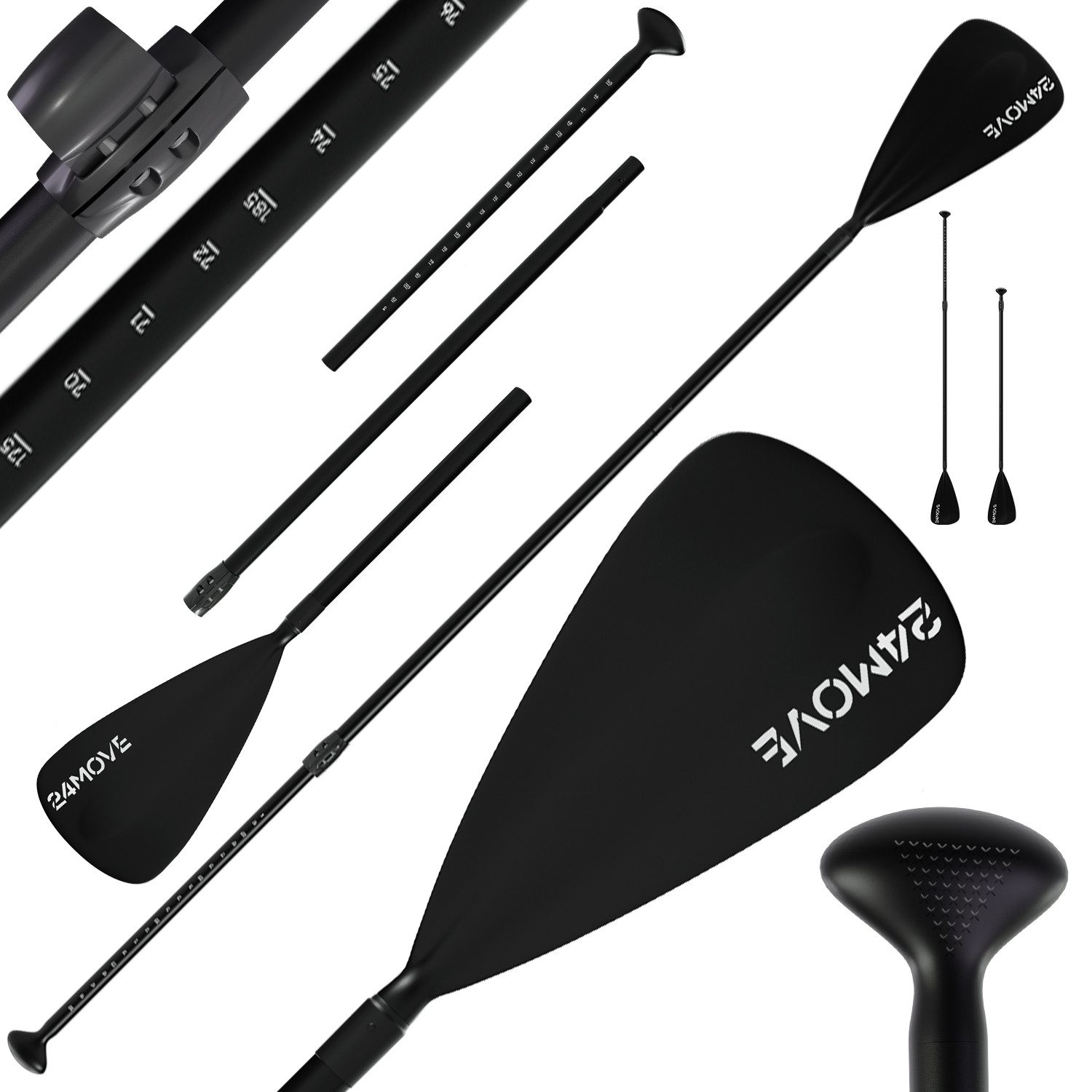 24Move Einzelpaddel Paddel, Teleskopstange, Stechpaddel für SUP, schwarz SUP-Paddel, (robust und rostfrei, geeignet für Einsteiger, Fortgeschrittene, Profis), für Stand Up Paddeling, Kajak, Segeln, Rudern