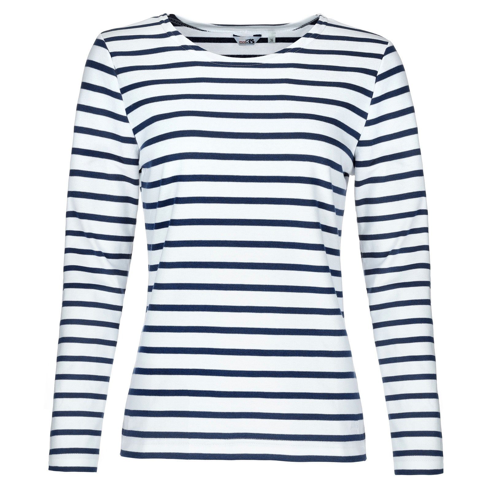 modAS Langarmshirt (04) Damen Baumwolle blau Langarm-Shirt Bretonisches / weiß Streifenshirt mit Streifen