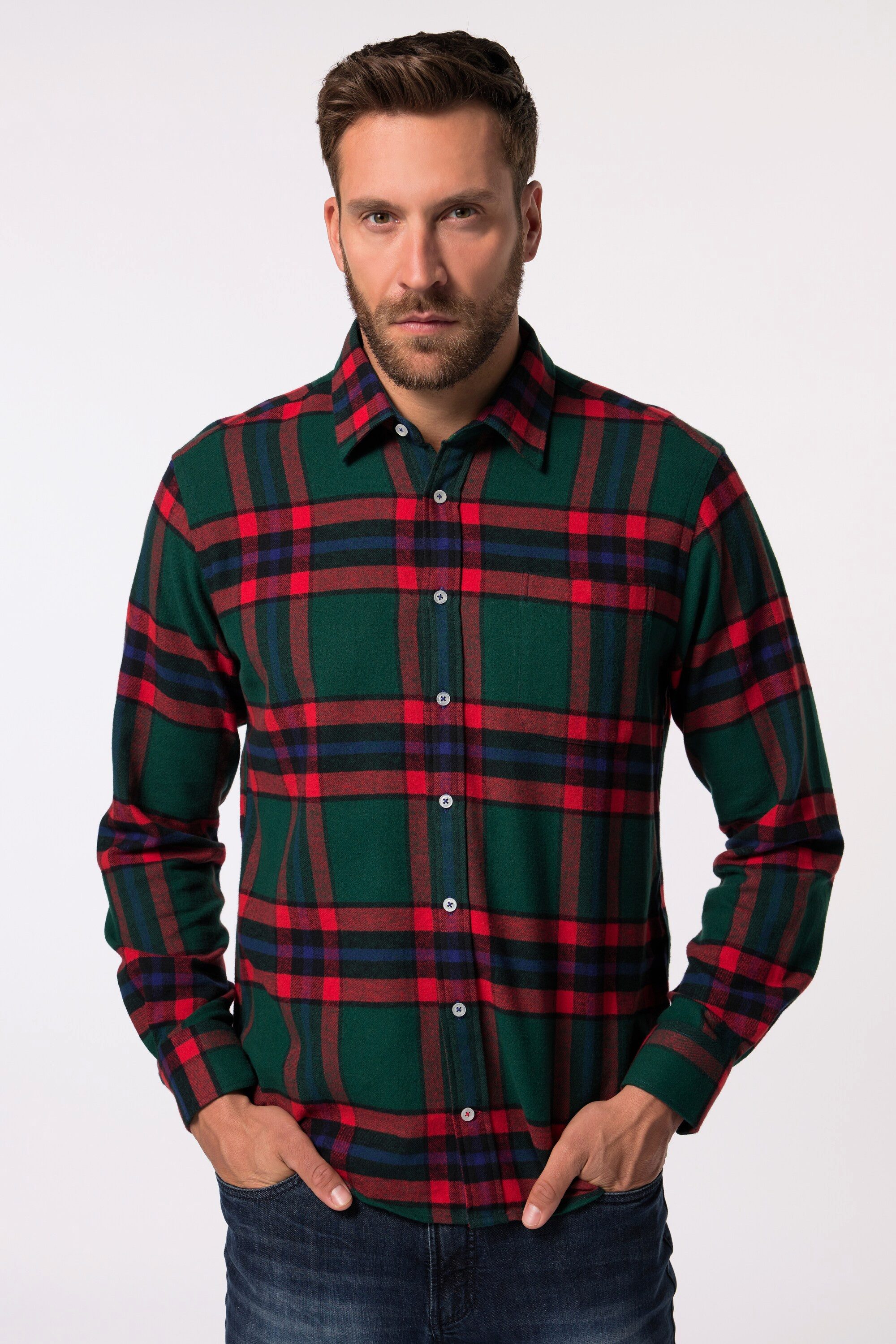 Businesshemd Karo-Flanellhemd Langarm Kentkragen Modern Fit