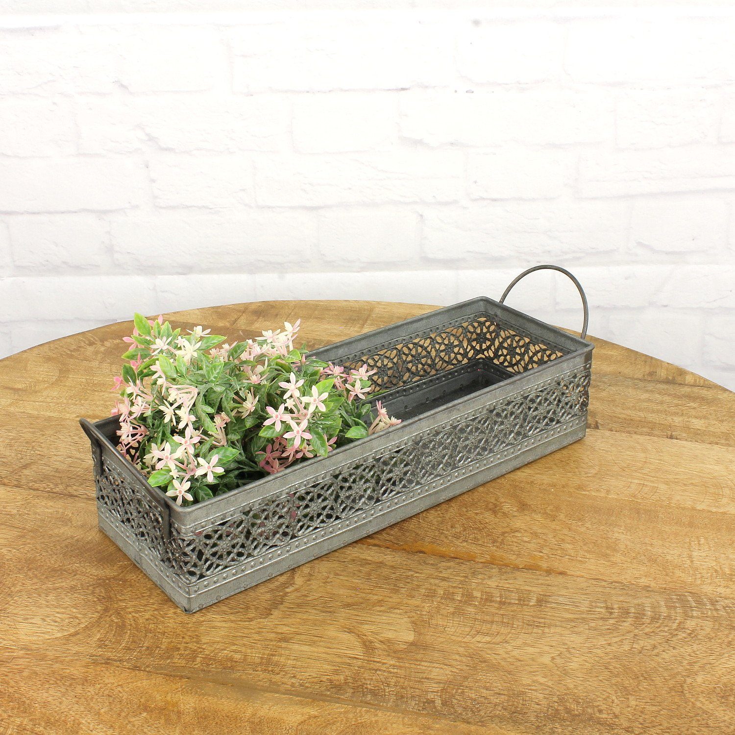 Macosa Home Dekotablett Dekotablett 34 cm Metall antik grau Schale Metallsc günstig online kaufen