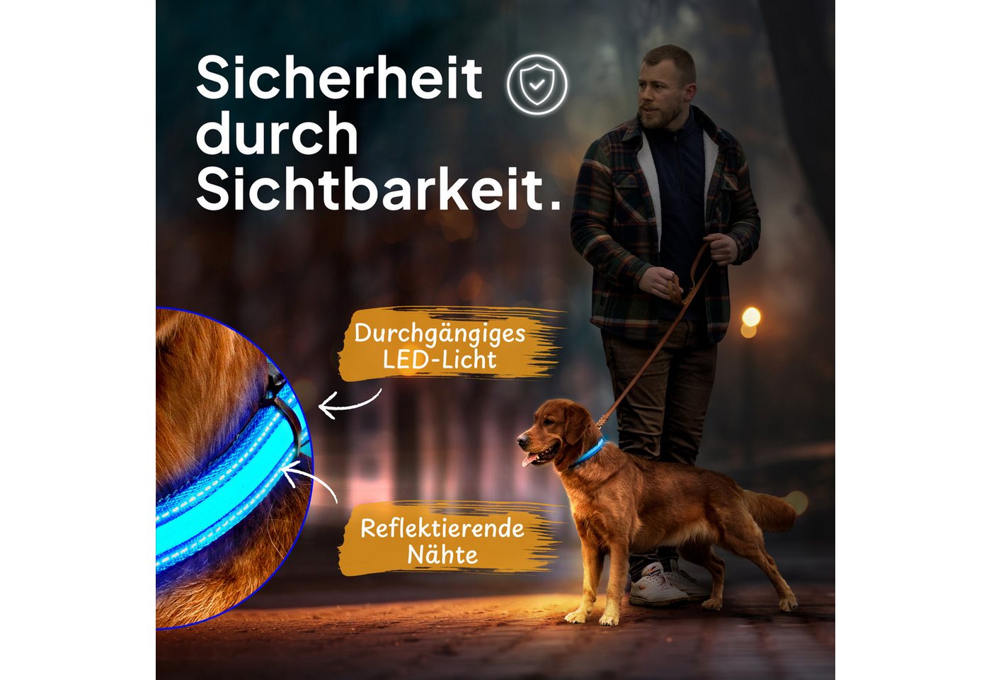Thumbnail - Tierhood Hundehalsbandleuchte für Hunde, LED-Leuchthalsband, LED-Leuchthalsband, Aufladbar