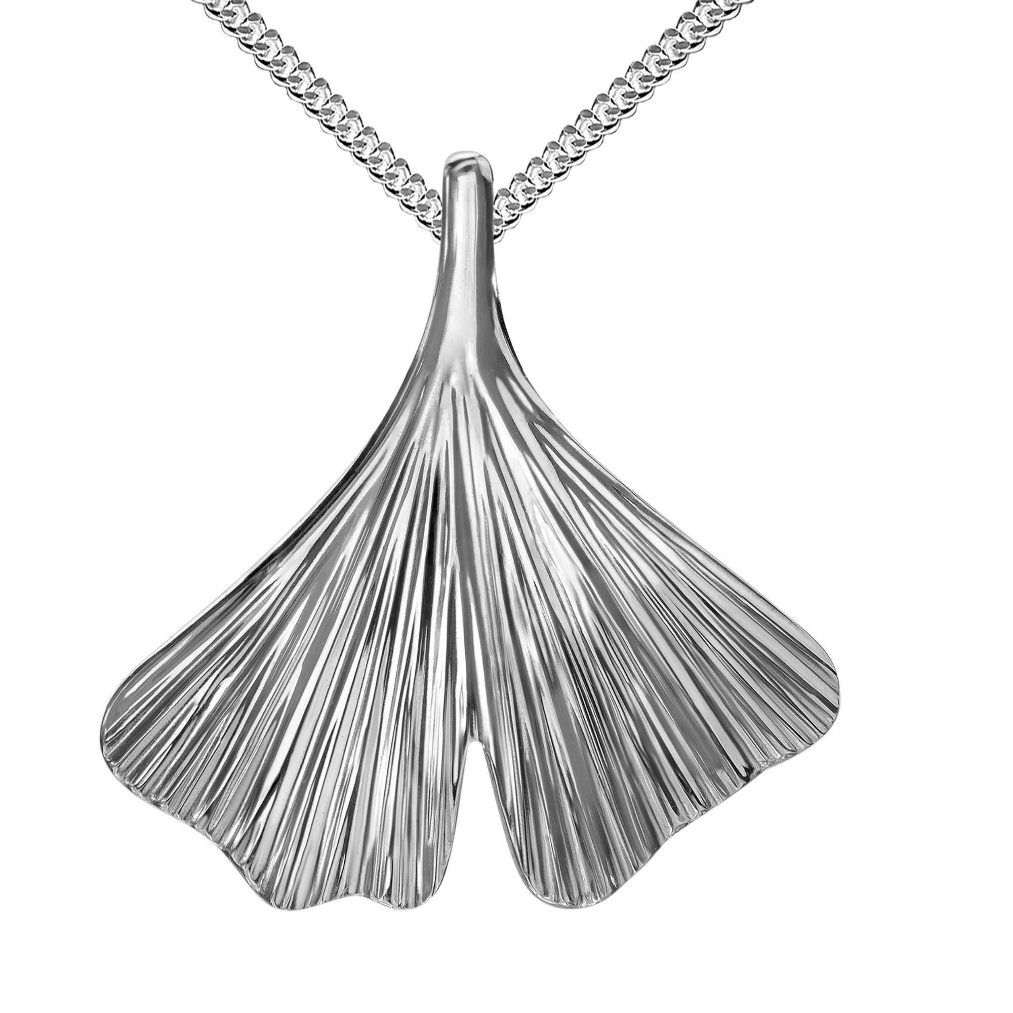 JEVELION Silberkette Ginkgo Anhänger Silber (Silberanhänger, für Damen), Mit Silberkette 925 - Länge wählbar 36 - 70 cm.