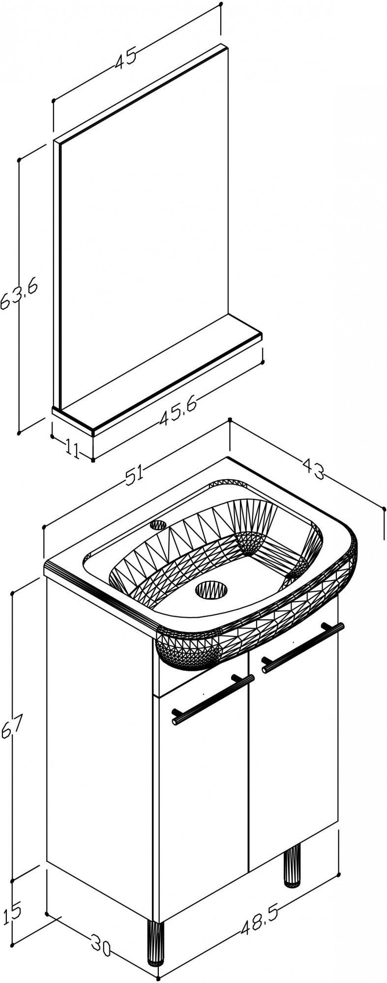 welltime Badezimmer-Set Quadro, (Komplett-Set, 2-St., Ablage incl. 2 und Waschbecken), Spiegel bestehend in1, Waschtisch aus Waschtisch Spiegel, mit