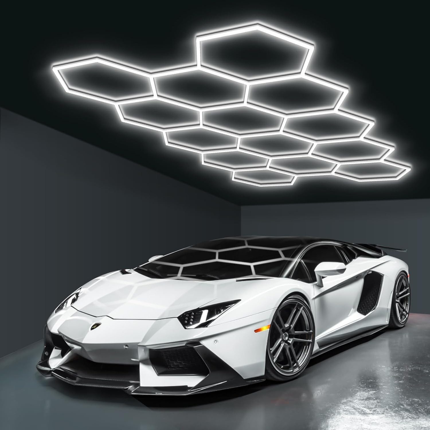 Athlix Deckenleuchten Hexagon Waben LED Licht mit Rahmen Garage Werkstatt, LED fest integriert, Tageslichtweiß, Vollständig isoliertes Gehäuse gegen Stromlecks