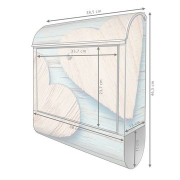 banjado Wandbriefkasten Stahl Holz Herzen (Wandbriefkasten witterungsbeständig, pulverbeschichtet, mit Zeitungsfach), 39 x 47 x 14cm