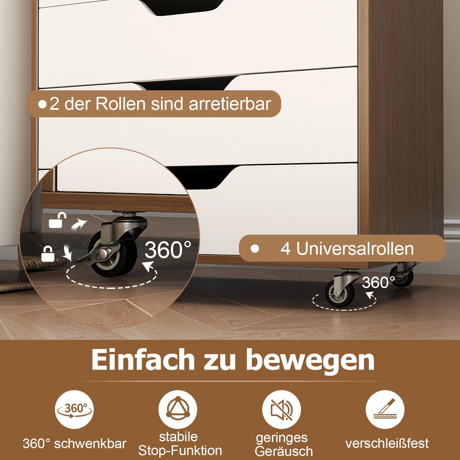 COSTWAY Rollcontainer, mit 7 Schubladen Aktenschrank mit Rädern