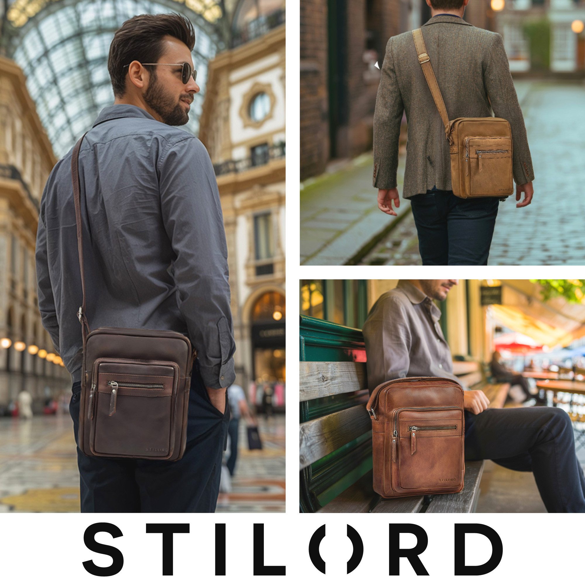 STILORD Schultertasche "Lyon" Umhängetasche Herren Klein Leder
