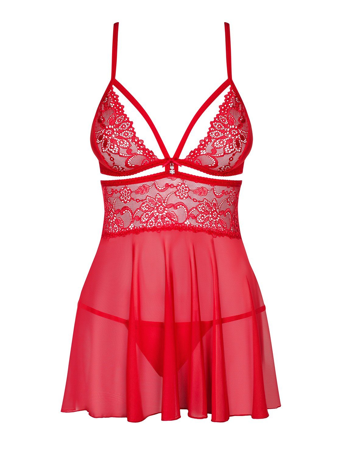 Chemise Obsessive String Babydoll mit (2-tlg) Negligee Dessous Negligé rot