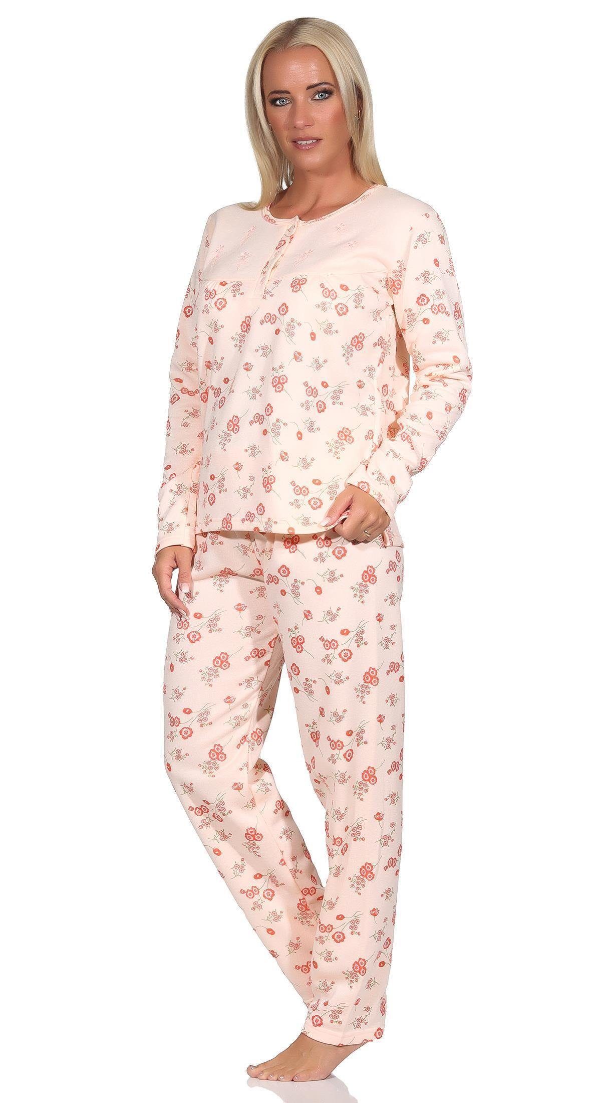 EloModa Pyjama Aprikose Thermo tlg) zweiteiliger Damen Gr. Schlafanzug, (2 2XL Pyjama Winter L M XL