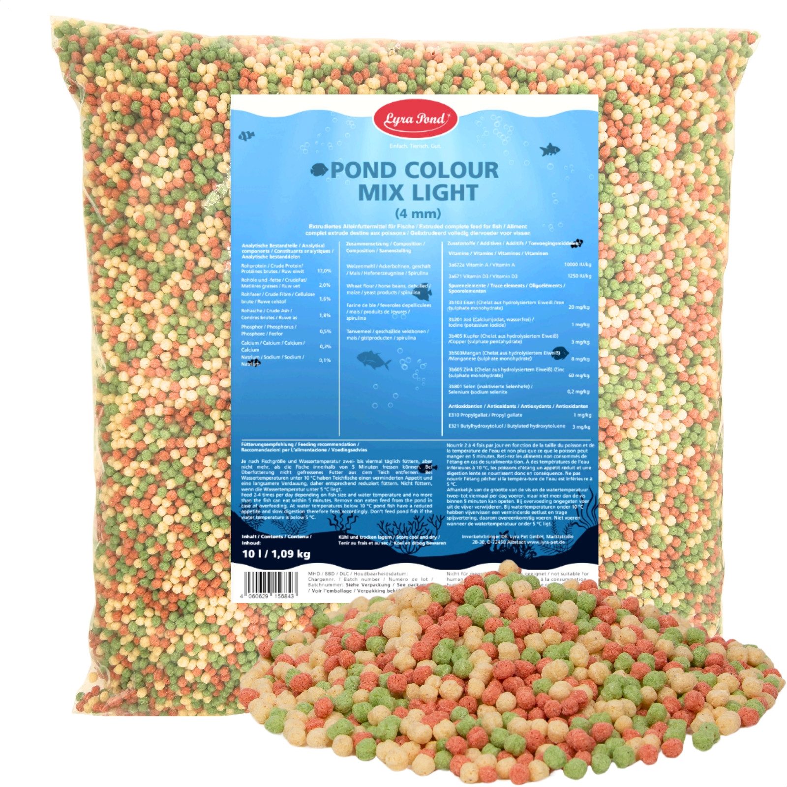 Lyra Pet 10 Liter (1,09 kg) Lyra Pond® Pond Colour Mix Light Teich-/Fischfutter, Hauptfutter für: Fisch