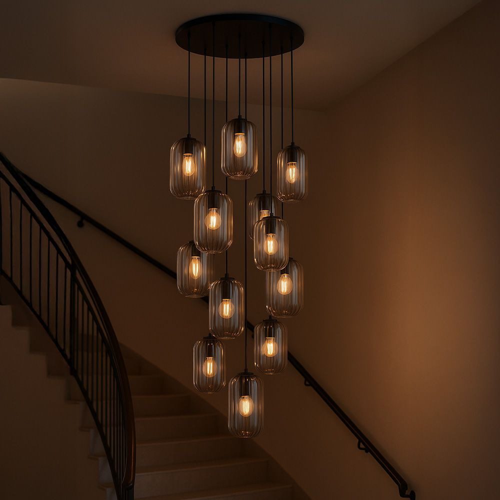 s.luce Pendelleuchte Velo Galerieleuchte 12-flg Ø 80cm Baldachin Ø 18cm Klar