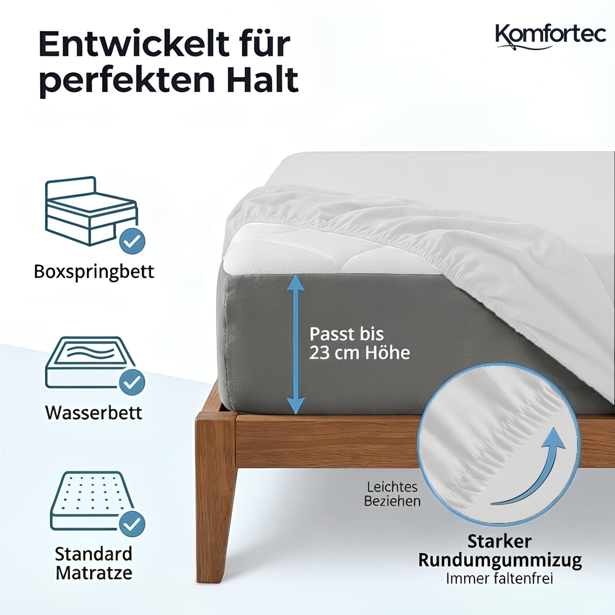 Komfortec Spannbettlaken Jersey Spannbettuch, 90x200, 140x200, 160x200, 180x200 oder 200x200 cm, 100% Baumwolle (135 g/m), Gummizug: Rundum, (1 Stück), OEKO-TEX® Standard 100 Zertifisiert, für Matratzen bis 25 cm Höhe