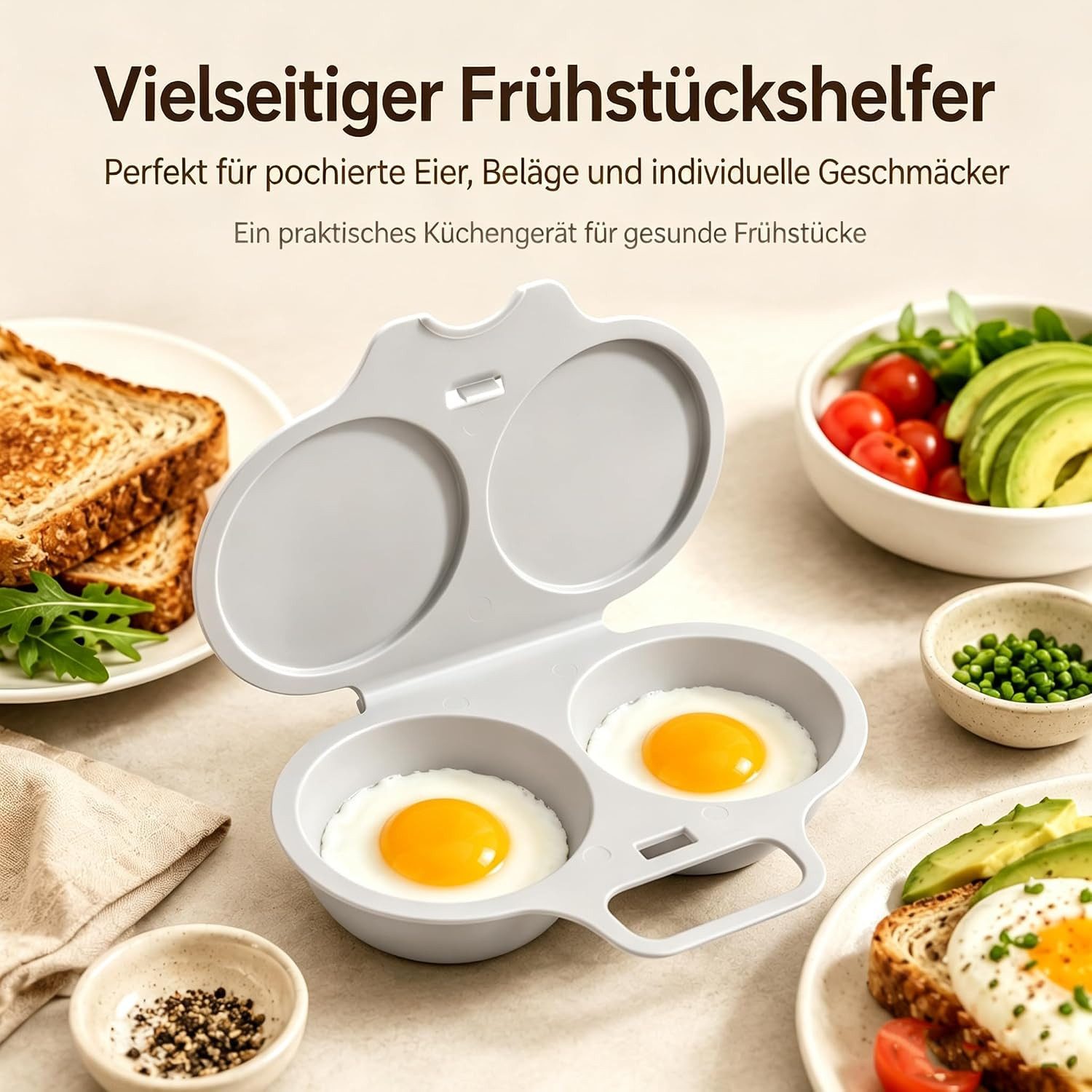 FELIXLEO Eierkocher Eierkocher Mikrowelle 4 Stück für 2 Eier Dunkelgrau – Bild 5 von 5