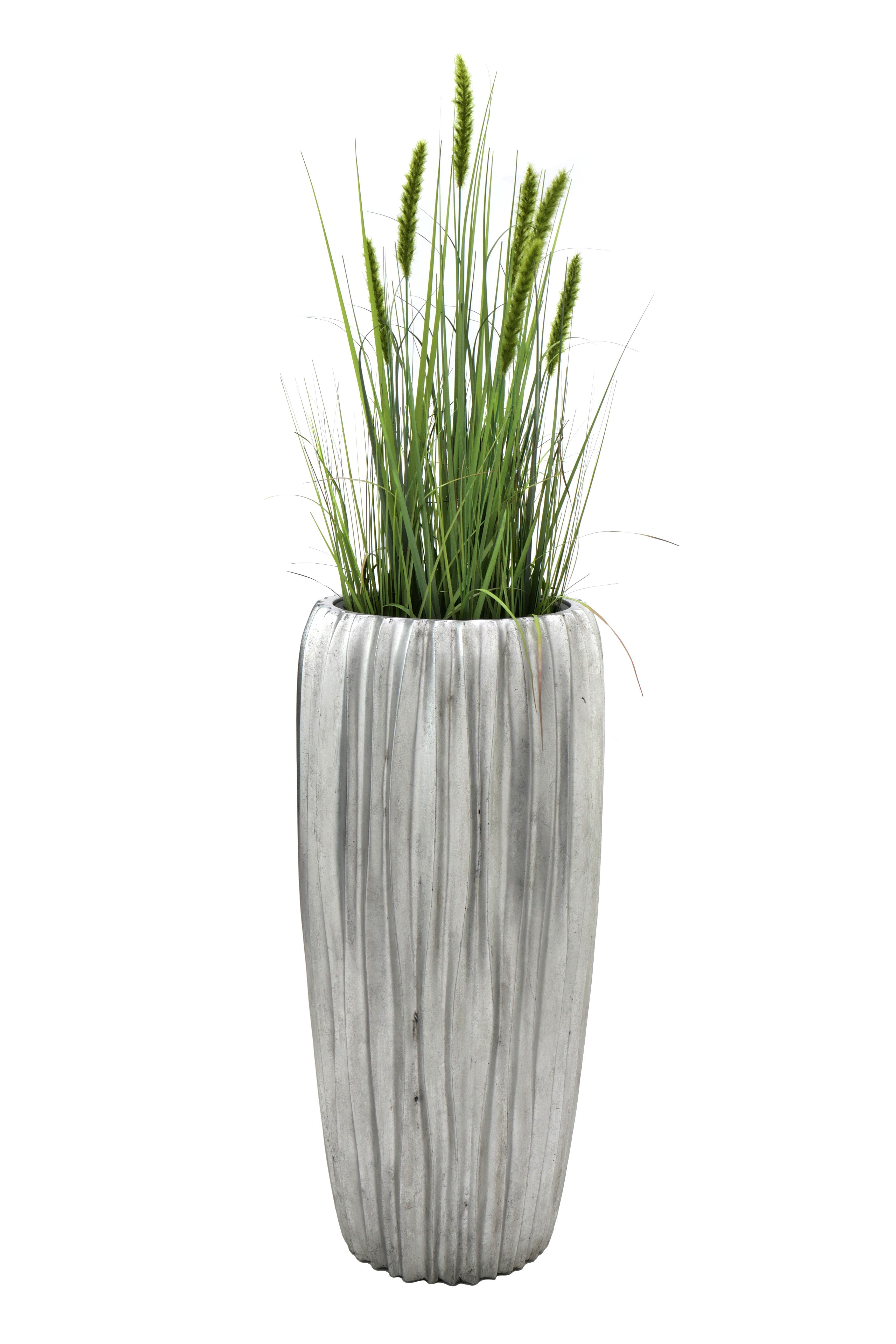 Flingora Bodenvase Minga, mit Einsatz - Fiberglas - Indoor - Silber - Höhe 75 cm