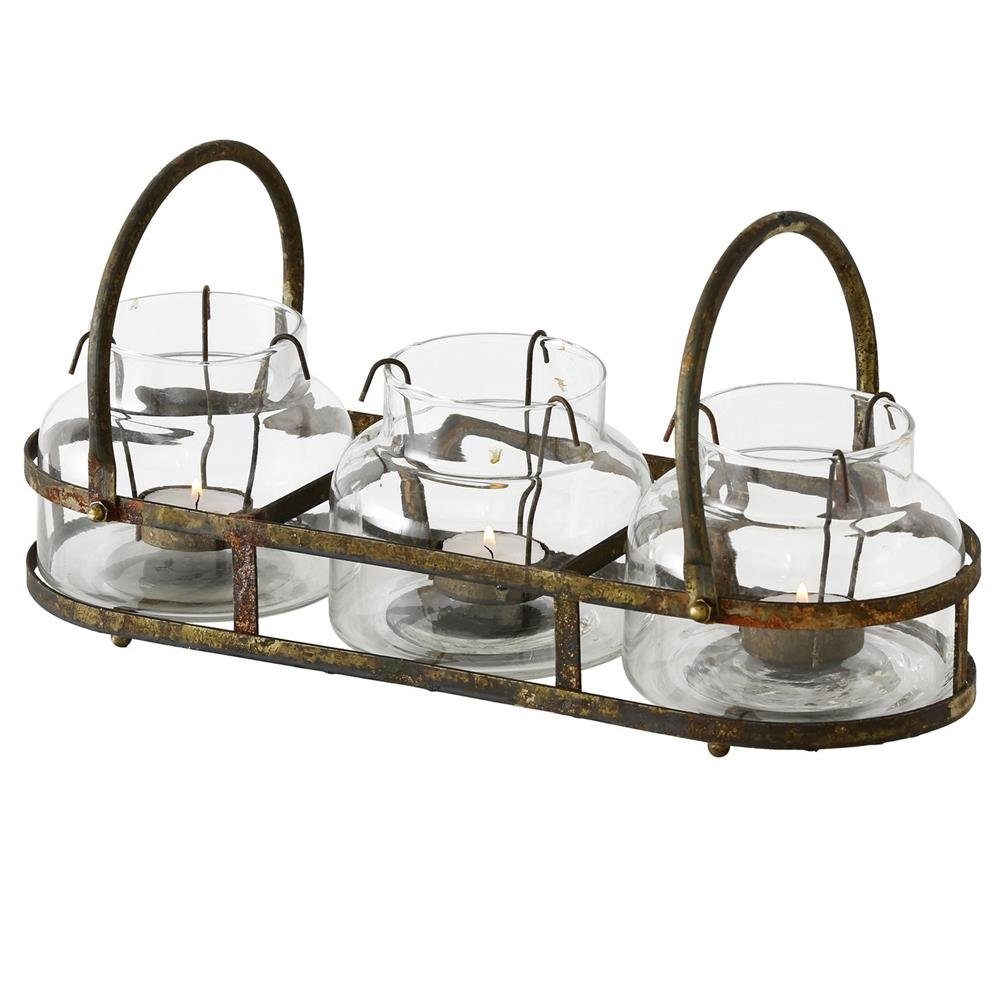 BOLTZE Teelichthalter Zuma, Flaschenform, für gemütliche Kaminsimsen oder Design, drei auf Industrial Teelichter, eine Schafft Tischen im Atmosphäre