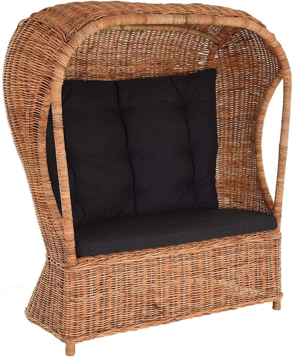 Krines Home Loungesessel Rattansessel "Beach" Strandkorb Optik Rattan Flecht-Sessel mit Dach Natur