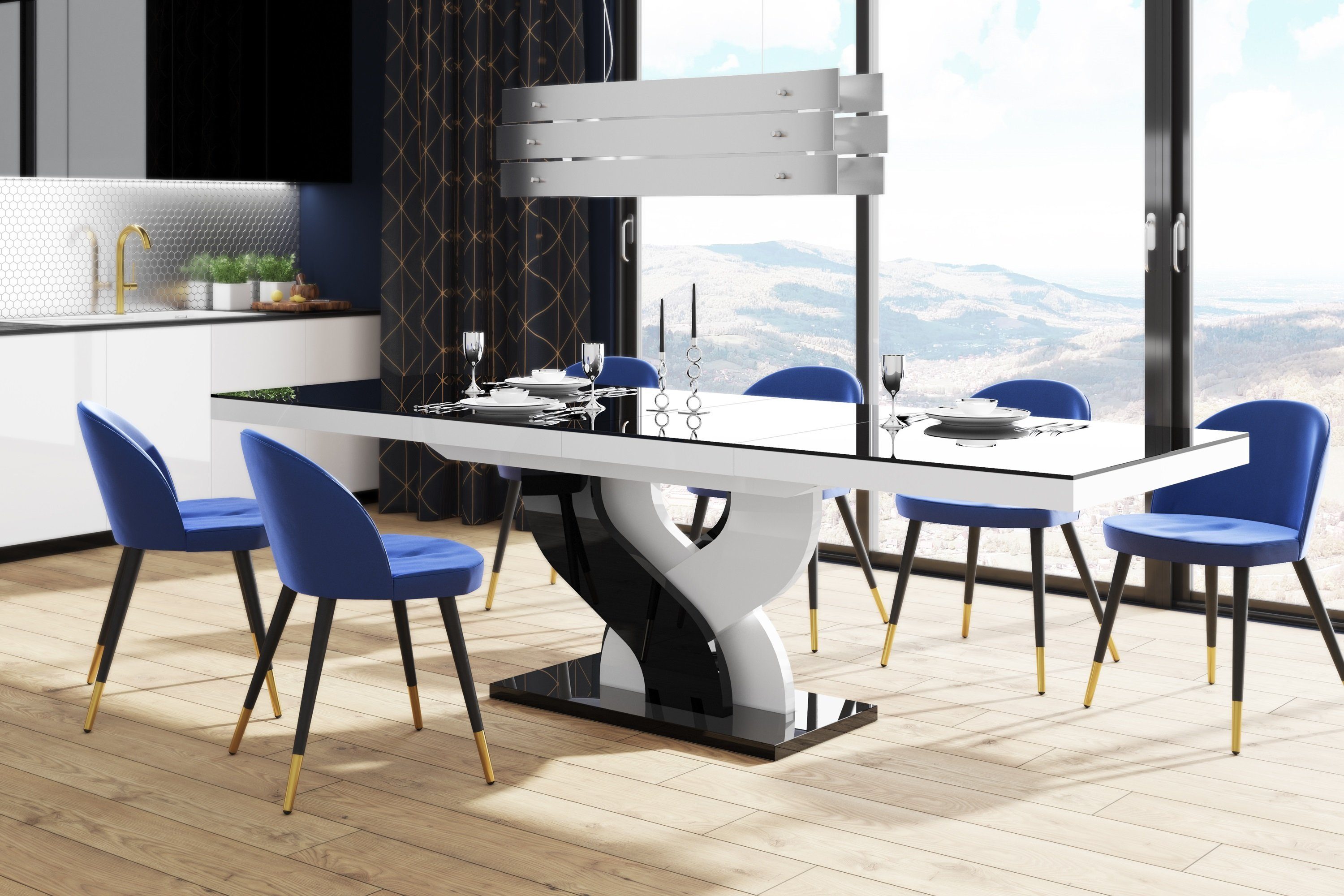 designimpex Esstisch »Design Esstisch Tisch HEB-111 Schwarz / Weiß Hochglanz  ausziehbar 160 bis 256 cm« online kaufen | OTTO