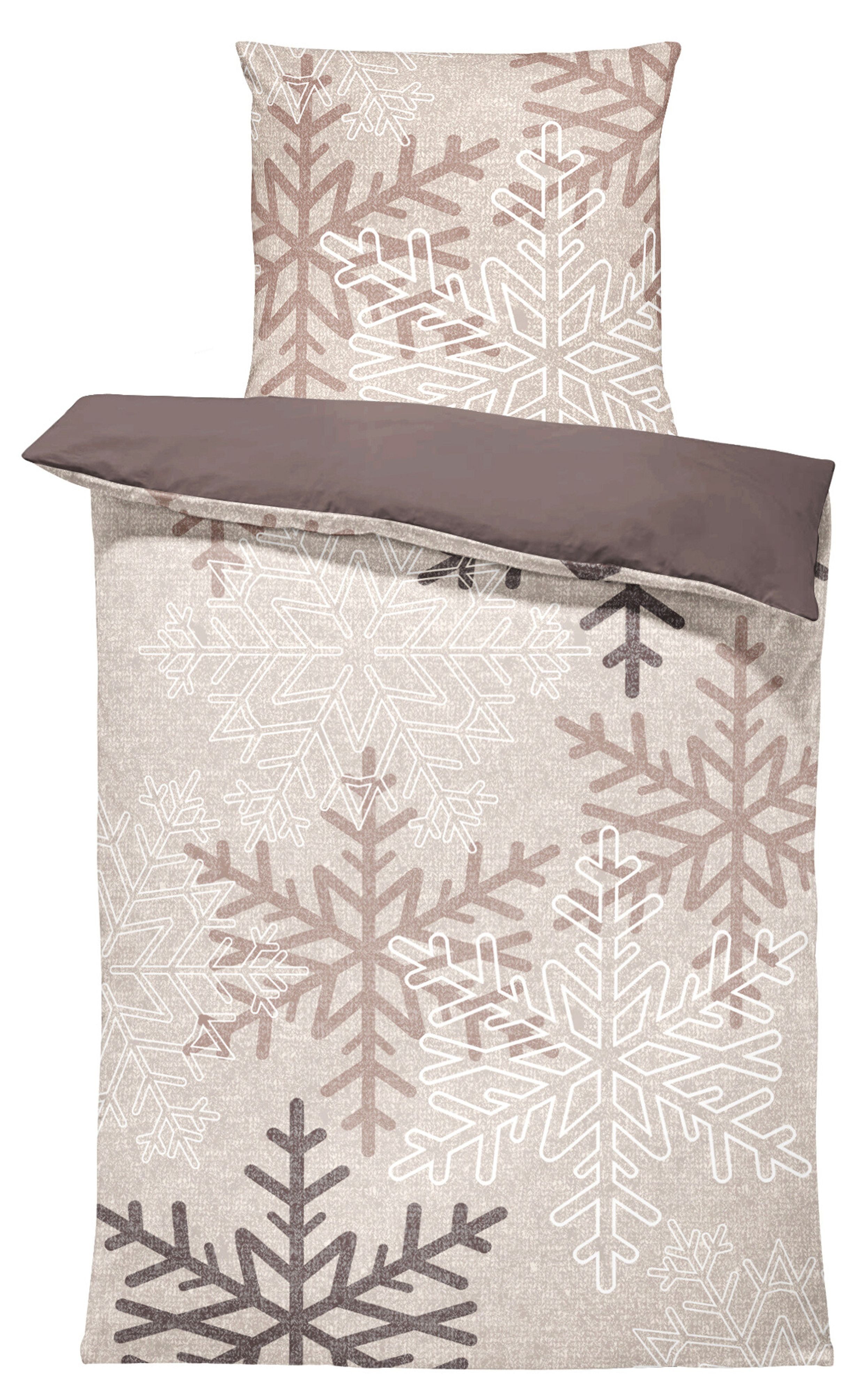 One Home Bettwäsche Winter, Biber, 2 teilig, Kristalle Schneeflocken, kusch günstig online kaufen