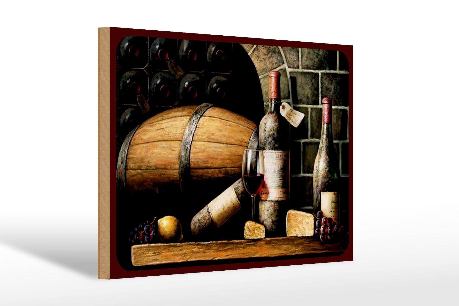 Femer GmbH Holzbild Retro 20x30 cm Rotwein Weinfass Weintrauben, (1 St), Glatte Holzfaserplatte (MDF), vorn beschichtet