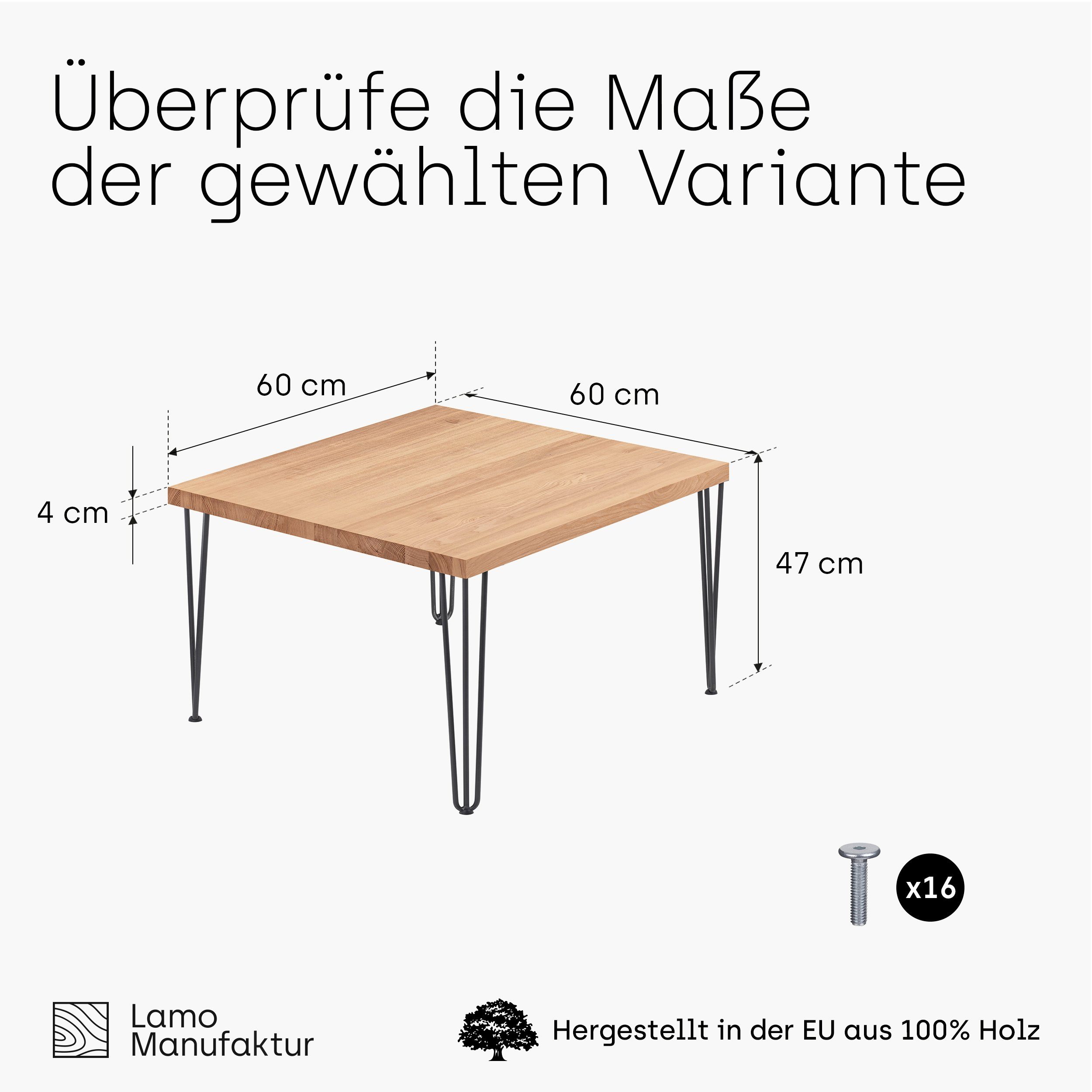 LAMO Manufaktur Esstisch Creative Küchentisch Tischplatte Massivholz Kante Tisch), (1 Natur Metallgestell Rohstahl | gerade inkl. Klarlack mit