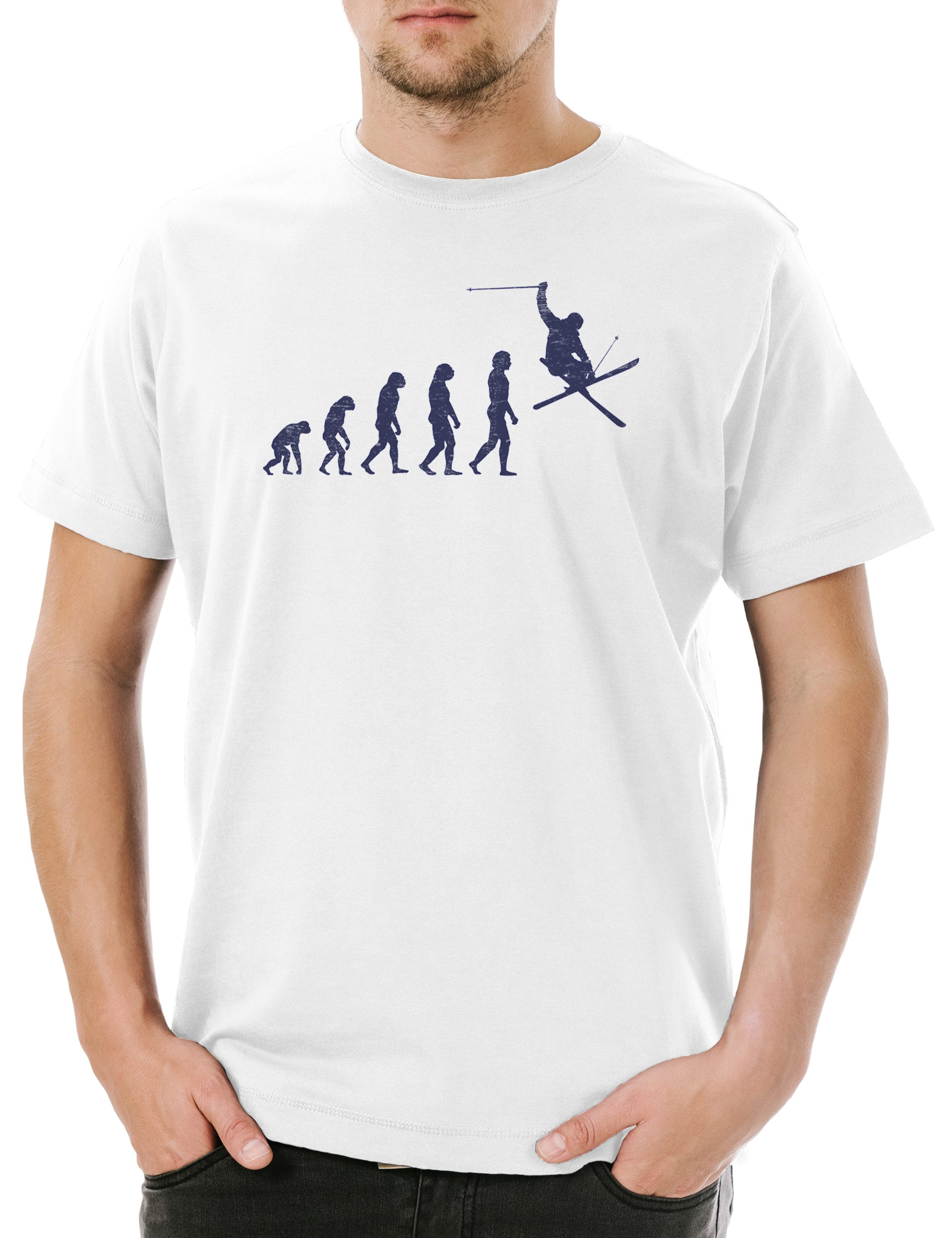Urban Backwoods Print-Shirt Skier Evolution Herren T-Shirt Ski Fahrhen Skiing Aprés Winter Slalom (1-tlg) Alpin Piste Fahrer Snow