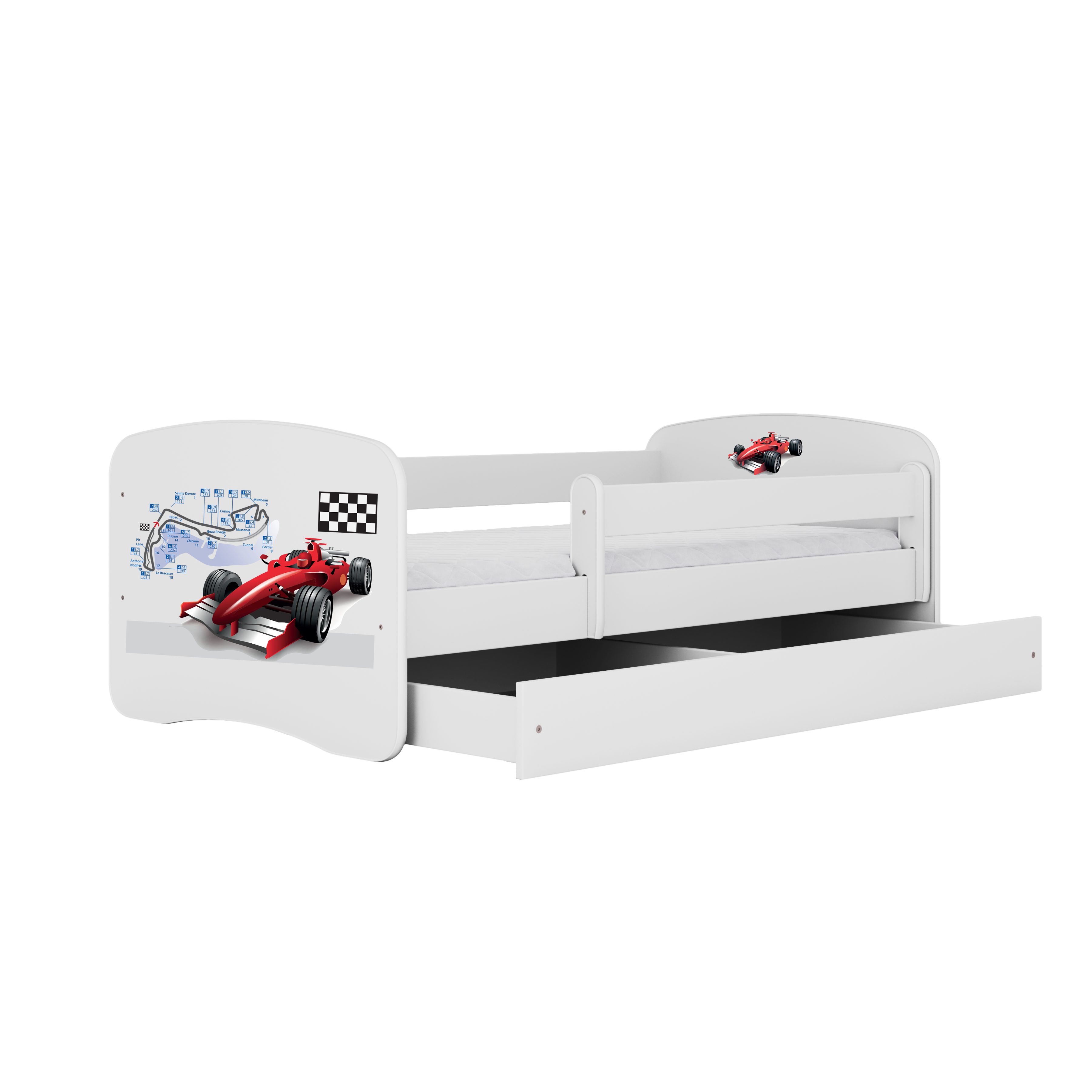 Raumhirsch Furniture Kinderbett 70x140, 80x160, 80x180 cm - Komplettset mit Schublade (Bett für Jungs, Einzelbett für Kinder 2–12 Jahre mit Rausfallschutz), verschiedene Farben & Designs