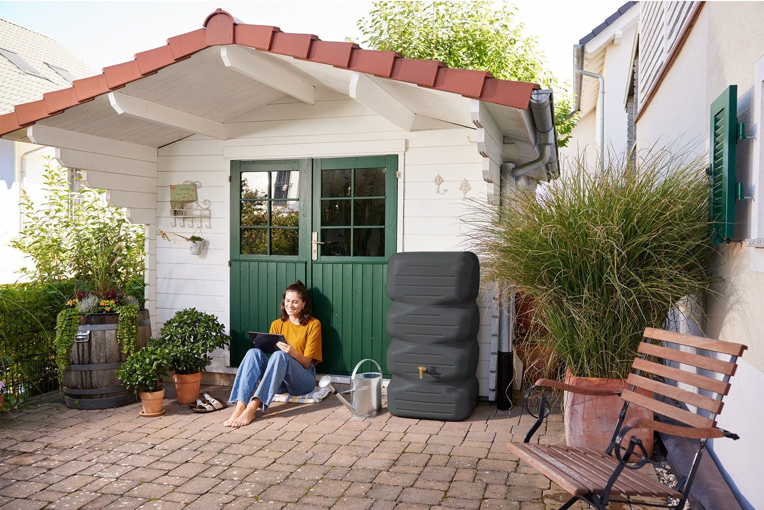 GARANTIA Regentonne CUBUS Gartentank Komplett-Set 340 L, grahite grey