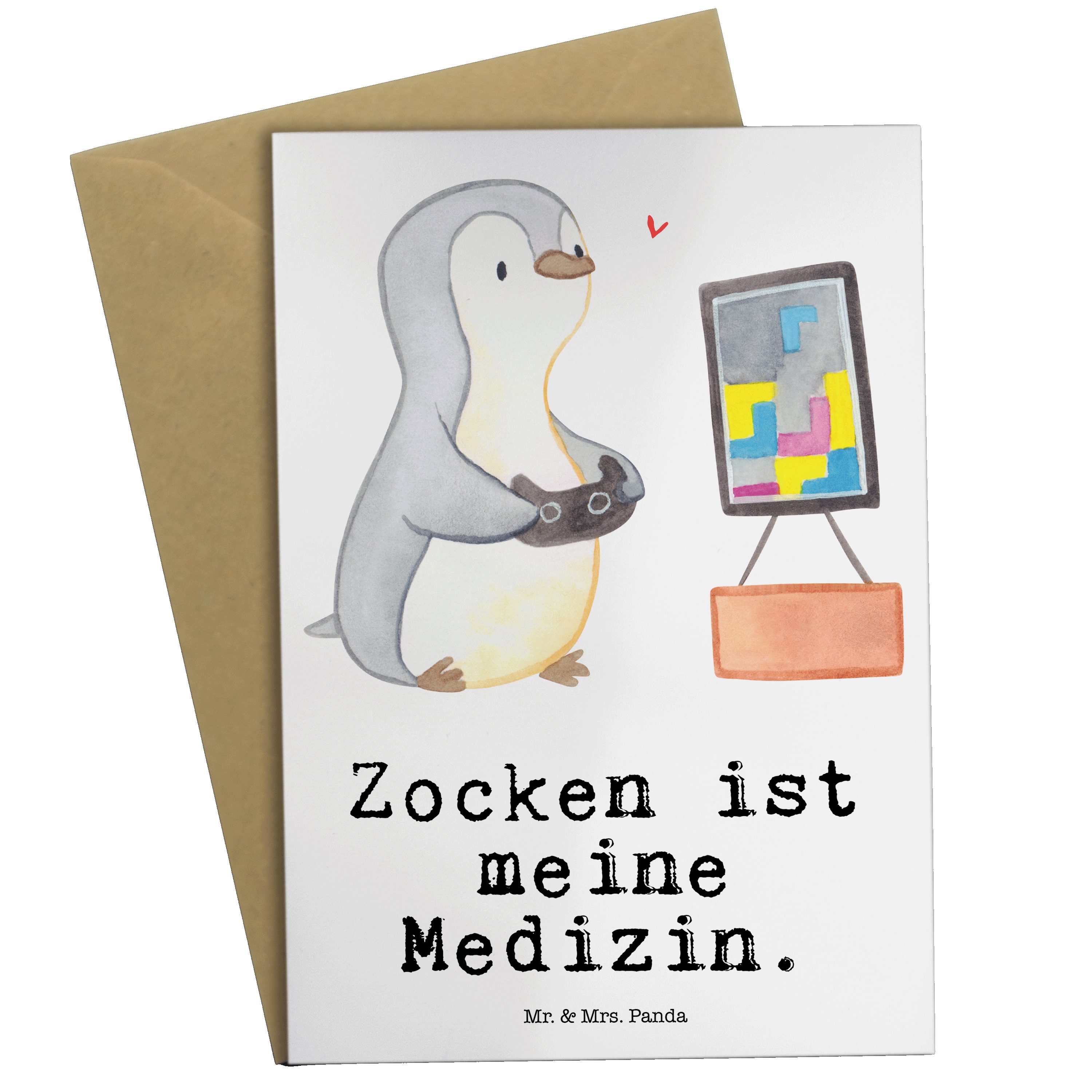 Mr. & Mrs. Panda Grußkarte Pinguin Zocken Medizin - Weiß - Geschenk, Glückwunschkarte, Hochzeits