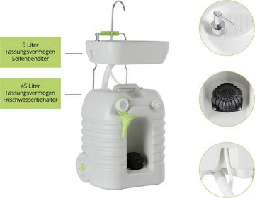 Stagecaptain Waschbecken PSW-45 Quixie Portables Waschbecken (mit 45 Liter Wassertank, 1-St., inkl. Spender für Flüssigseife/Desinfektionsmittel), mit mechanischer Wasserpumpe und höhenverstellbarer Waschtisch