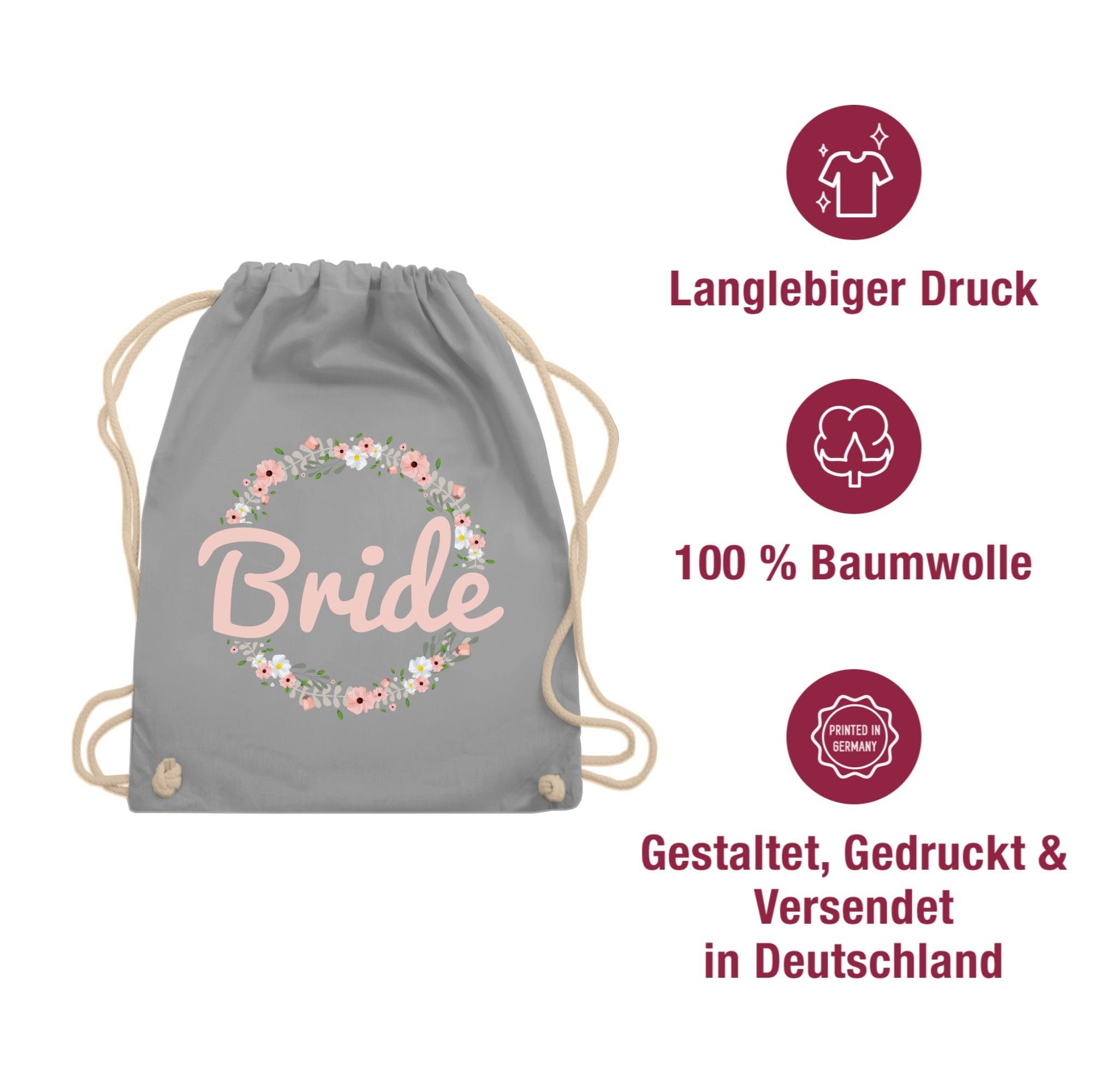 Shirtracer Turnbeutel Bride Blumenkranz rosé, JGA Junggesellenabschied Frauen