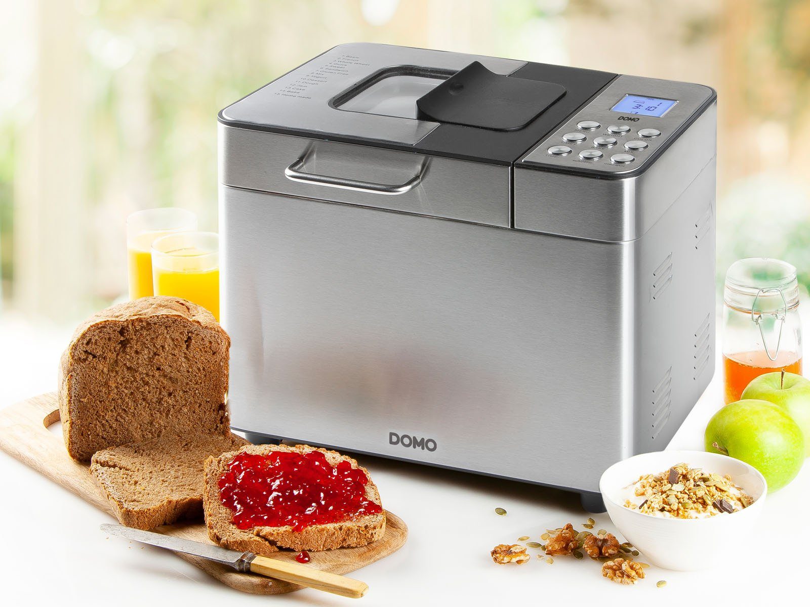 Domo Brotbackautomat, 18 Programme, 500 W, Backmaschine für zahlreiche  Brot-Sorten, Pizzateig, glutenfreies Brot