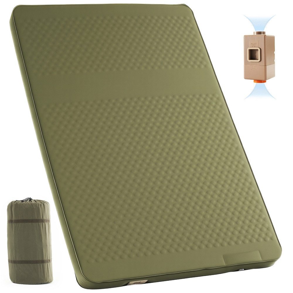 Meulbaty Isomatte Camping-Isomatte, selbstaufblasende 10 cm dicke Memory-Schaum-Isomatte, (elektrisch aufblasbare Isomatte, Luftmatratze mit R-Wert 9,5), für Outdoor, Zelt, Wandern, Auto (Armeegrün, 70 x 200 cm/136 x 200 cm)