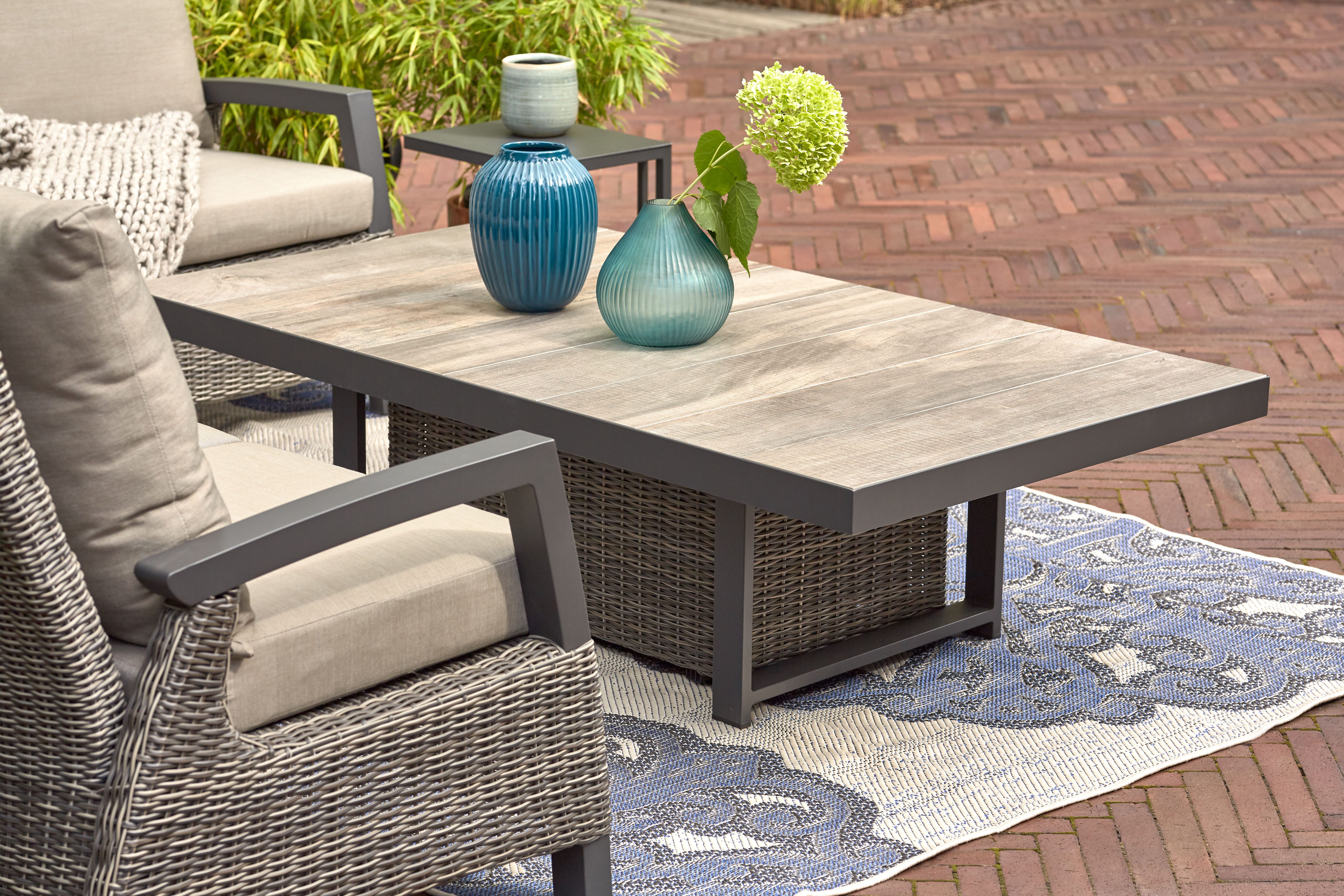 Siena Garden Gartentisch CORIDO Lift-Tisch 130x75cm charcoal grey, Aluminiumgestell matt anthrazit, Tischplatte aus Keramik, washed grey