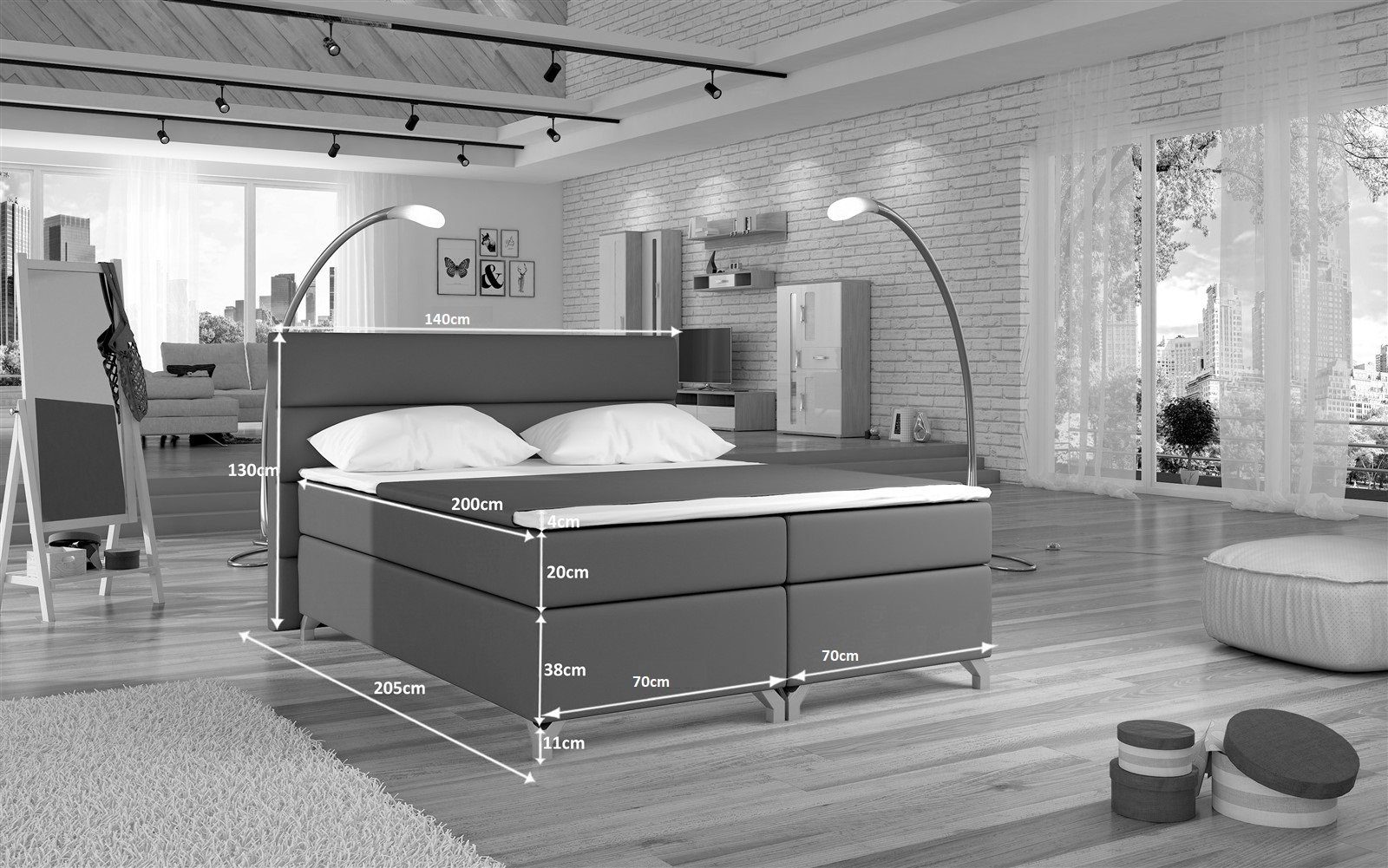 Fun Möbel Boxbett Schlafzimmerbett PARMA mit LED (inkl. Bettkästen, inkl. Kaltschaumtopper)