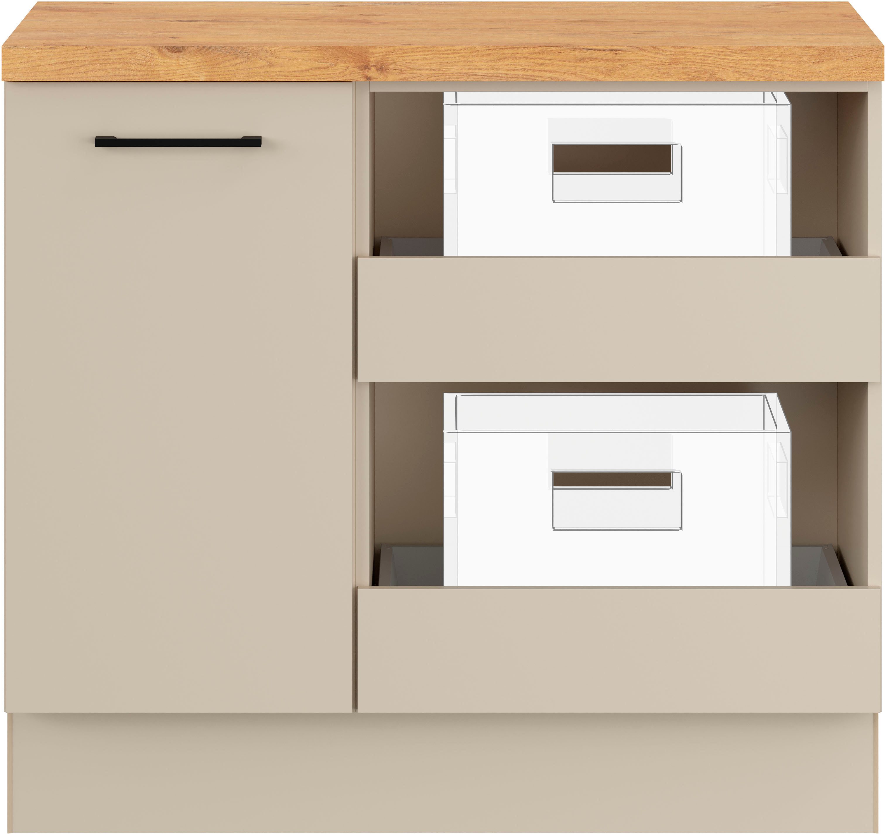 IMPULS KÜCHEN Mehrzweckschrank-Set Warschau, (4-St., Unterschrank mit Abfallsammler und Unterschrank für Getränkekisten), Vielfältige Varianten verfügbar; kombinierbar mit anderen Artikeln