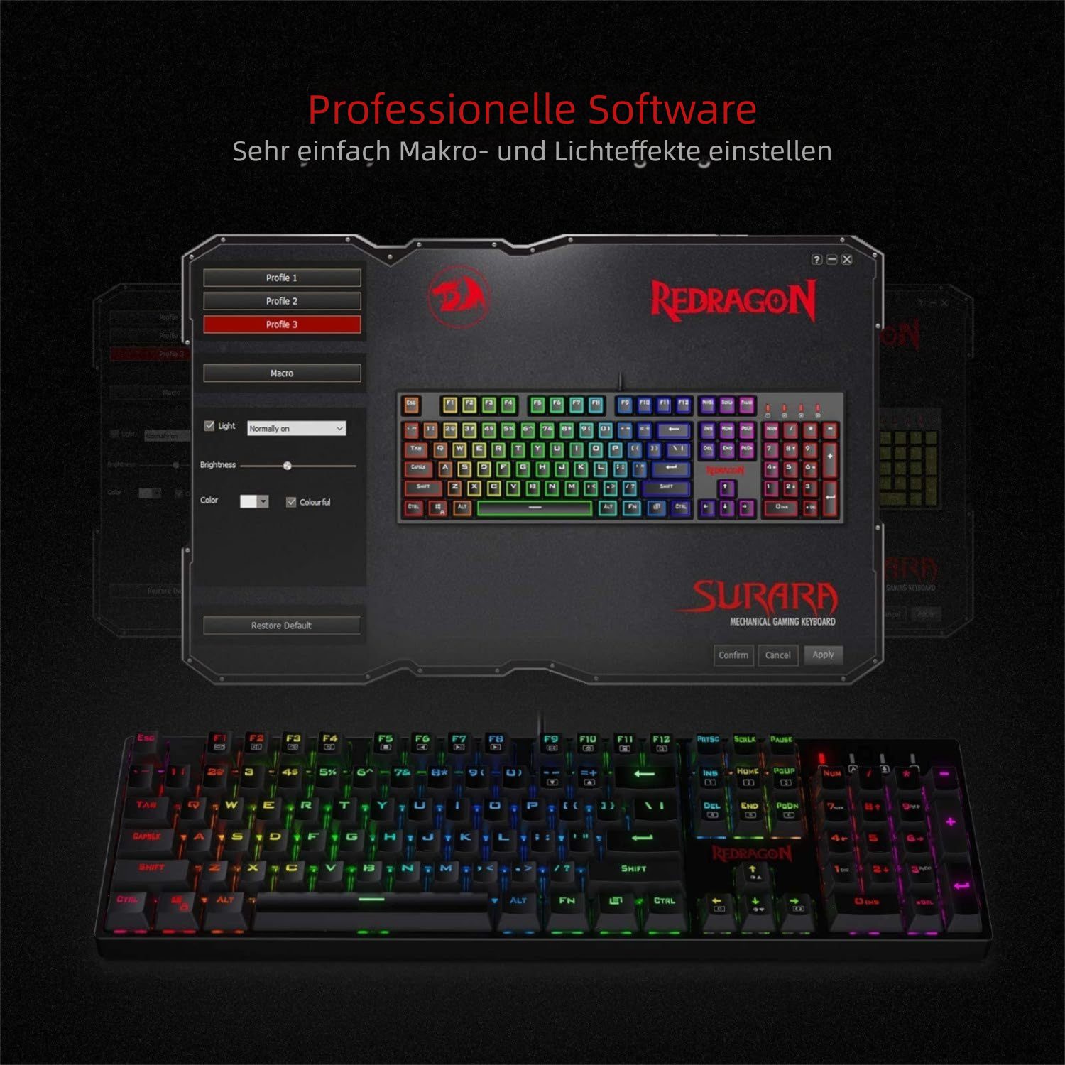 Redragon 104 Tasten, Rote Schalter, QWERTY US-Layout, K582 Mechanische Gaming-Tastatur (RGB LED-Hintergrundbeleuchtung, Anti-Ghosting, für PC & Laptop)